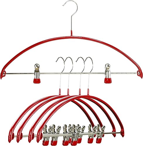 Mawa by Reston Lloyd - Percha europea de metal antideslizante, soporte de hombro suave y clips ajustables para pantalones, juego de 5, rojo