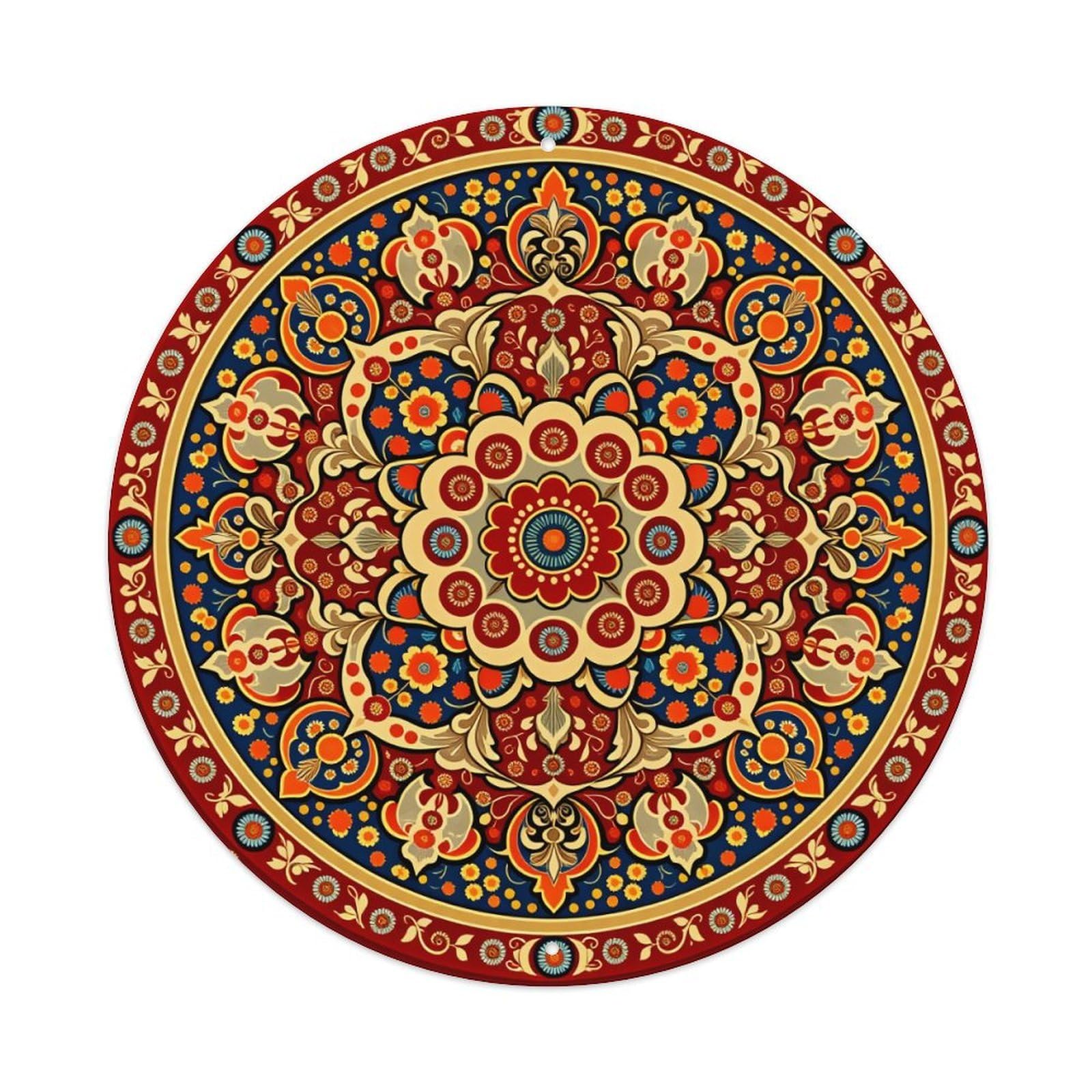 Wmlzdnwr Vintage Intricate Floral Mandala With Rich Colors And Symmetrical Design Round Tin Sign,Retro Wall Art,Metal Poster For Home, Bar, Garage, Cafe, Rustic Indoor & Outdoor Decor, 8X8 Inches