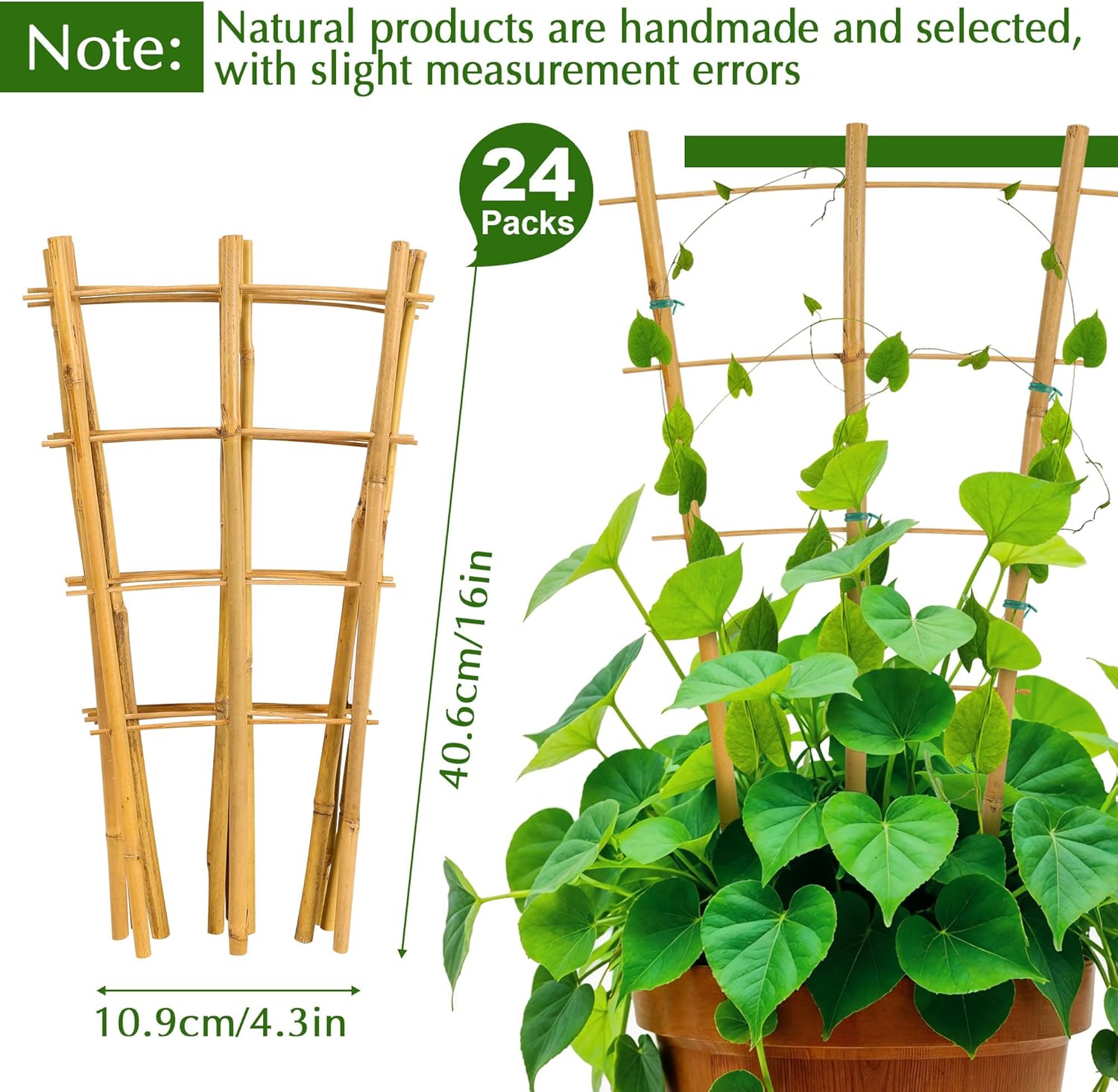 Bamboo Trellis, 24pack 16 Inch Small Plant Wood Bamboo Trellis for Climbing Plants Indoor Potted Plants