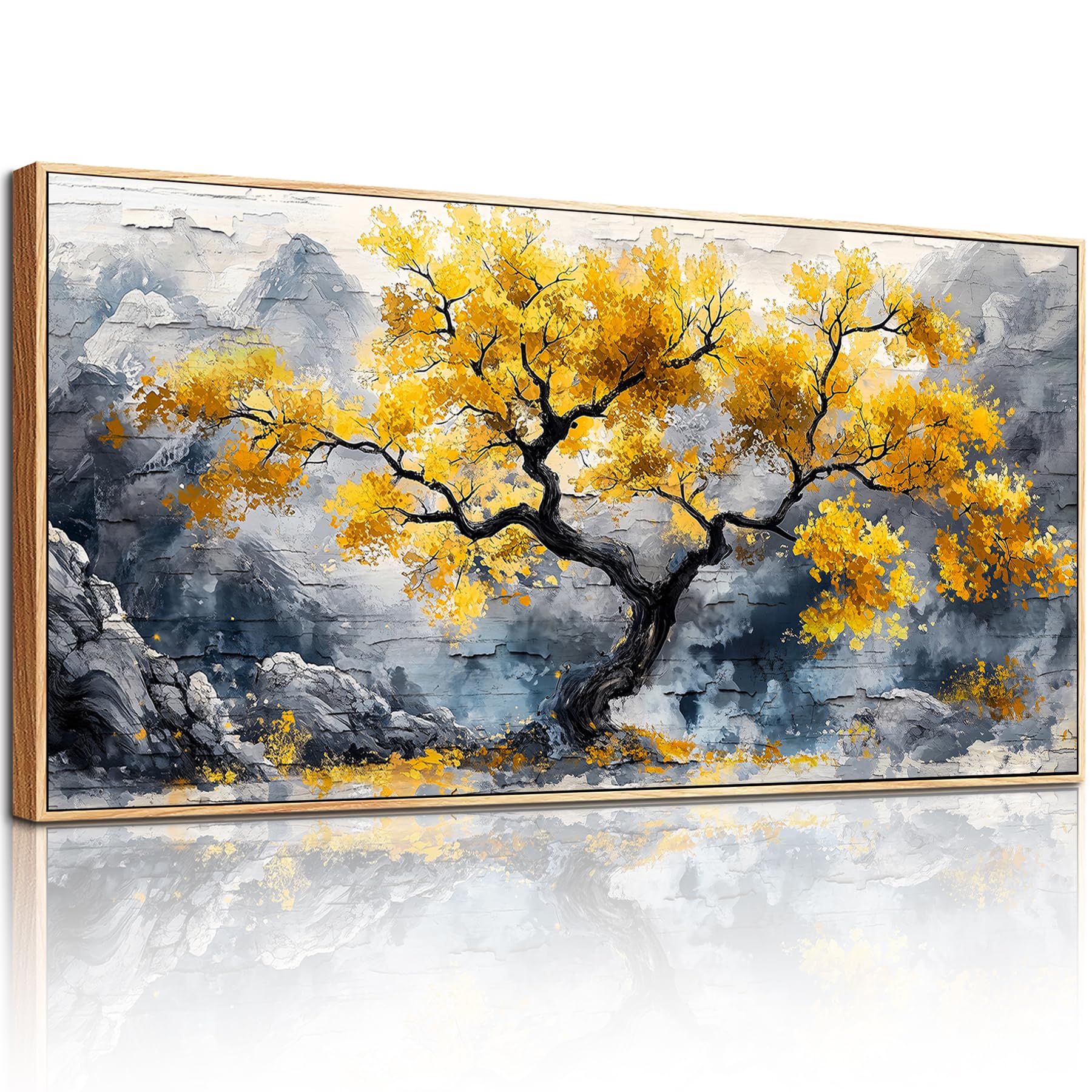 hyidecorart Natural Canvas Wall Art Tree of Life Framed Picture 24x48 in