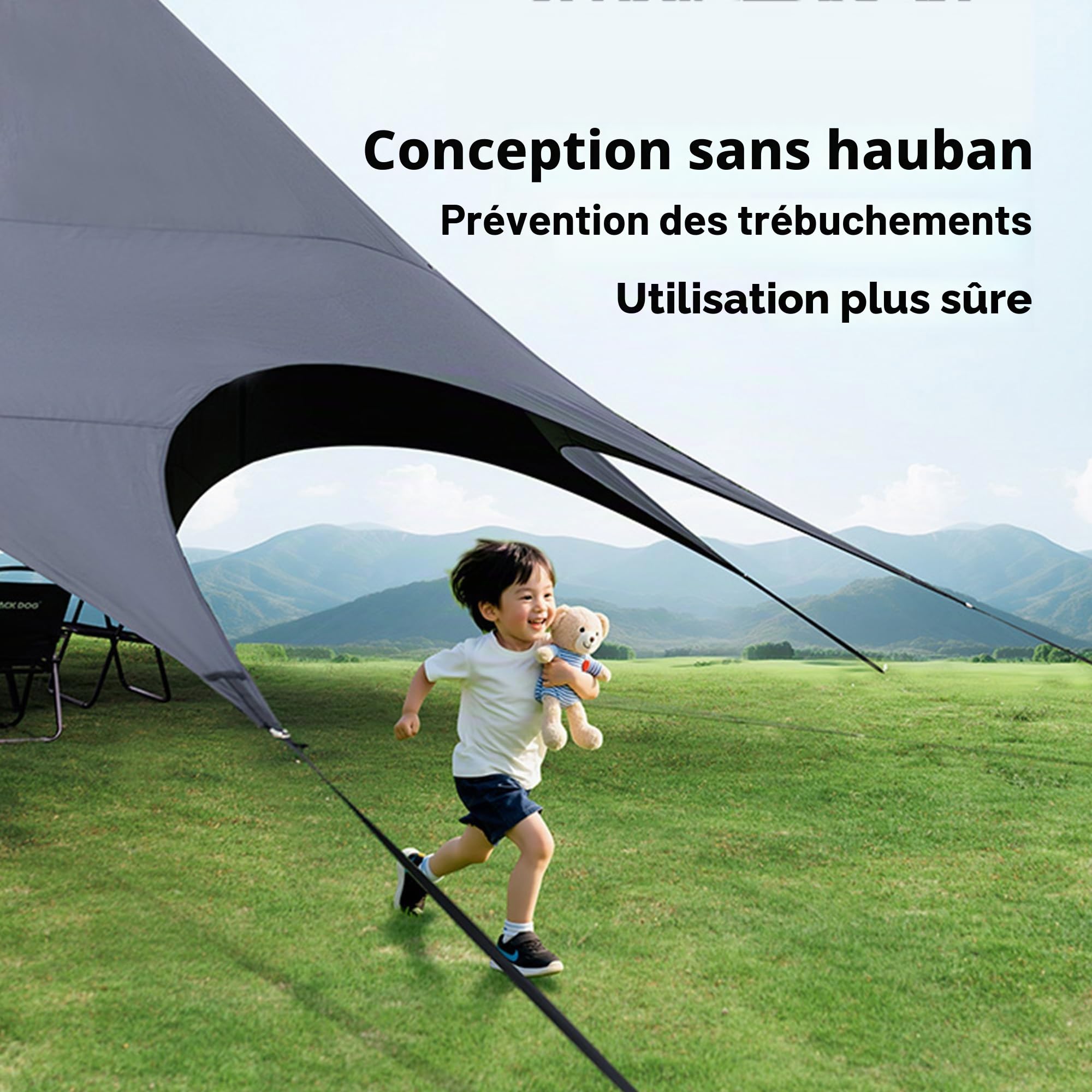 Blackdog 26/60 m² Tente de Camping, Tarp Voile d'Ombrage, Installation Rapide en 2 Étapes, Protection Solaire 360° Journée Complète, Résistance au Vent 6, Imperméabilité PU3000mm, pour Camping