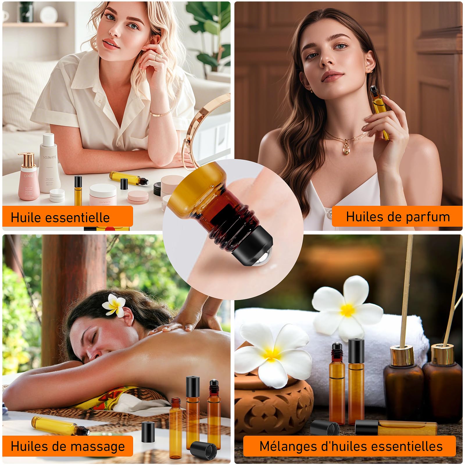 13 Pièces Flacon Roll On Vide, 10ml Roll On Huile Essentielle Vide Bouteil, Verre Couleur Thé Flacon Roll On avec Bille en Acier Inoxydable, Flacons à Bille Rechargeables pour Cosmétiques, Parfums