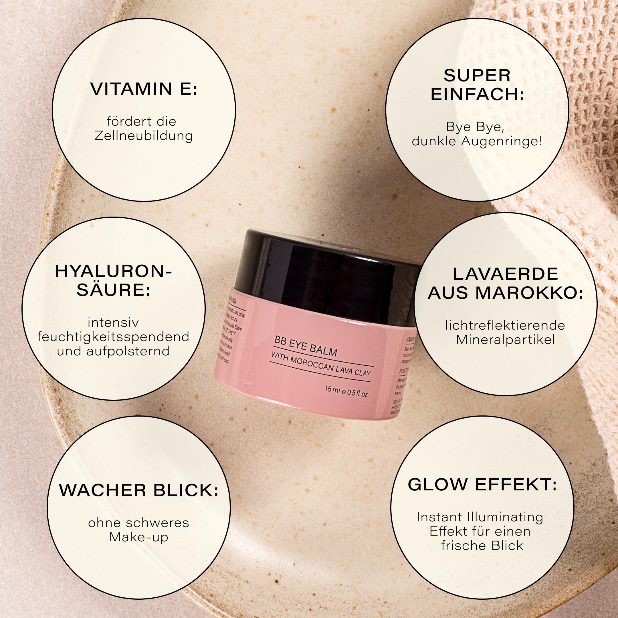 Rosental Organics BB Eye Balm Augencreme - Feuchtigkeitscreme - Pflege gegen Augenringe - Mit Hyaluronsäure, Vitamine E & marokkanischer Lavaerde - Naturkosmetik (15 ml)