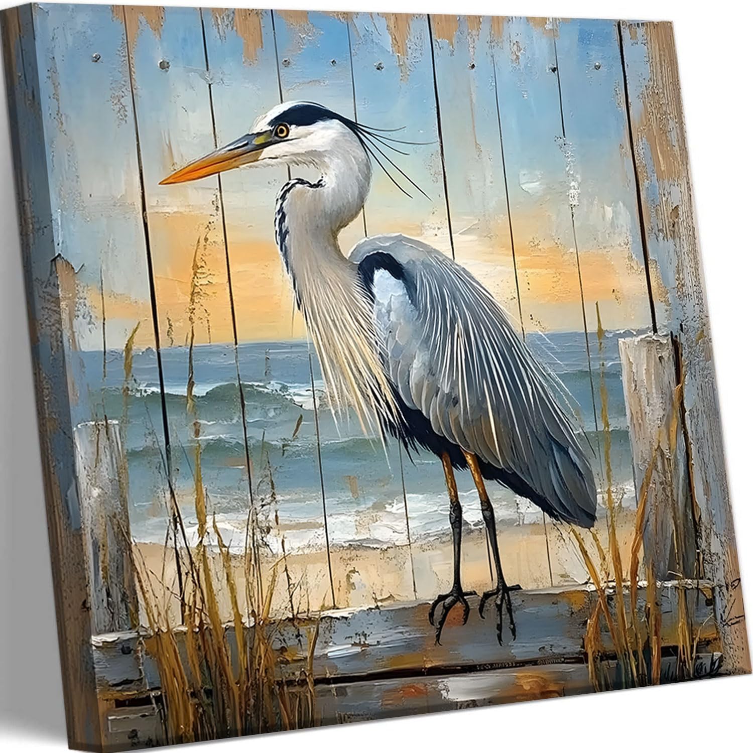 Vintage Heron Canvas Wall Art Tropical Nature Rustic Avian Decor Pictures Louisiana Heron Famous Artwork Posters Prints for Bedroom Living room Home Office Wall Decoration