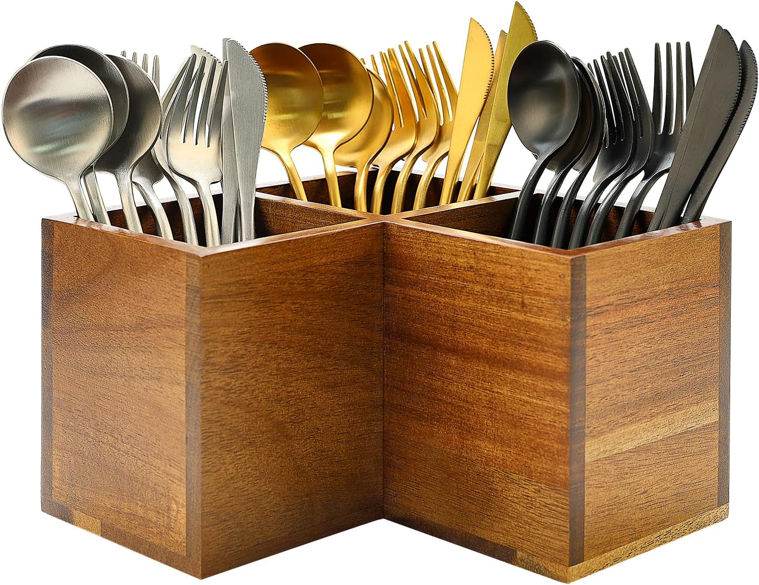 Acacia Wood Silverware Caddy Organizer Party Cutlery Utensil Holder Counter
