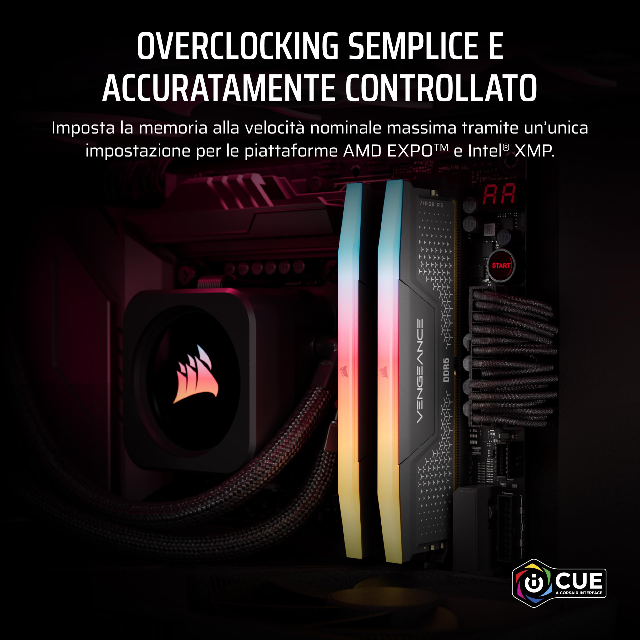 CORSAIR VENGEANCE RGB RS DDR5 RAM 32GB (2x16GB) 6000 MHz CL36-44-44-96 1.35V AMD EXPO e Intel XMP 3.0 Memoria Per Computer Desktop – Grigio (CMG32GX5M2E6000Z36)