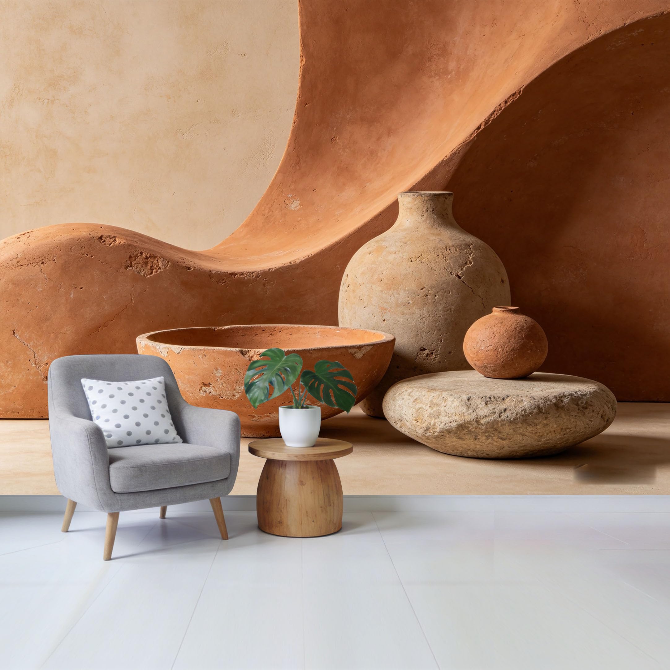 Qzlithotic Yq2605250229 Custom Size Wall Mural Earthy Terracotta Clay Pottery Textured Minimalist Abstract Stone Sculptures Selfadhesive Wall Fabric Removable Wallpaper For Home Office Decor