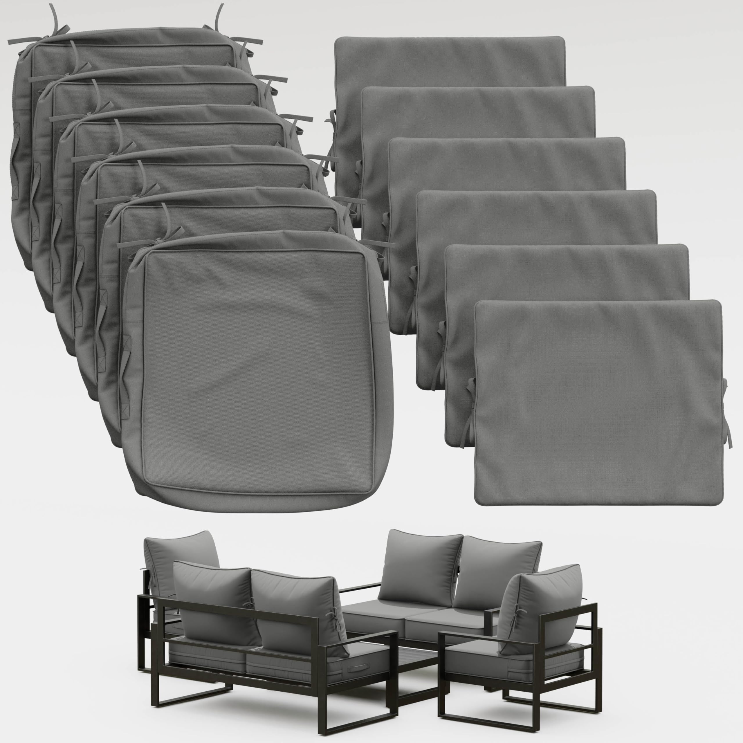 Photo 1 of Tounosnt Thick Outdoor Back&Seat Cushion Covers 22×24×4in 6Pcs for Patio Furniture with Zipper Closure and Handle, Waterproof Replacement Slipcover for Garden Rattan Chair Sofa, Light Grey