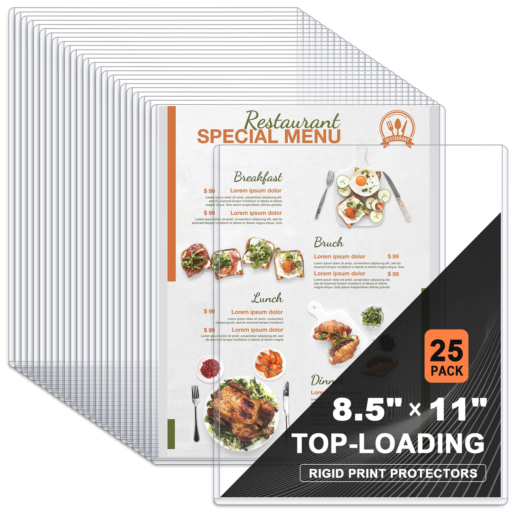 Ndsox 25 Pack 8.5" x 11" Rigid Print Protectors Clear Hard Plastic Sheet Protectors Top Loading for Birth Certificates, Documents, Posters, Photos, Meuns, Heavy Duty No-Hole Plastic Document Sleeves