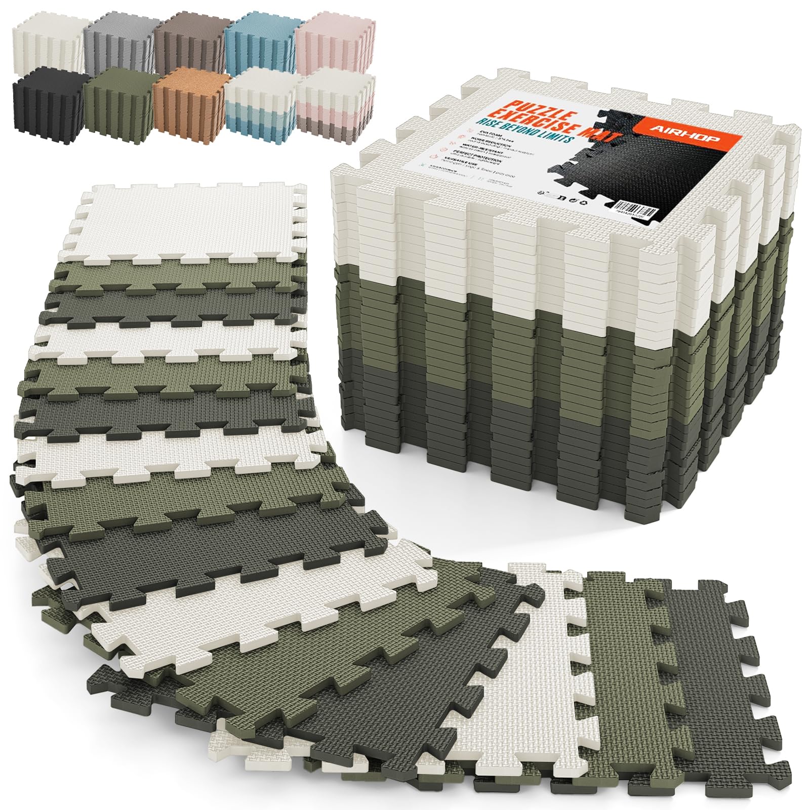AIRHOP 18 PCS Gym Floor Mat, EVA Foam Puzzle Gym Mat, High-Density Interlocking Foam Floor Tiles for Home Gym, Play Workout Garage Kitchen Flooring 12.6"x12.6"x0.4"