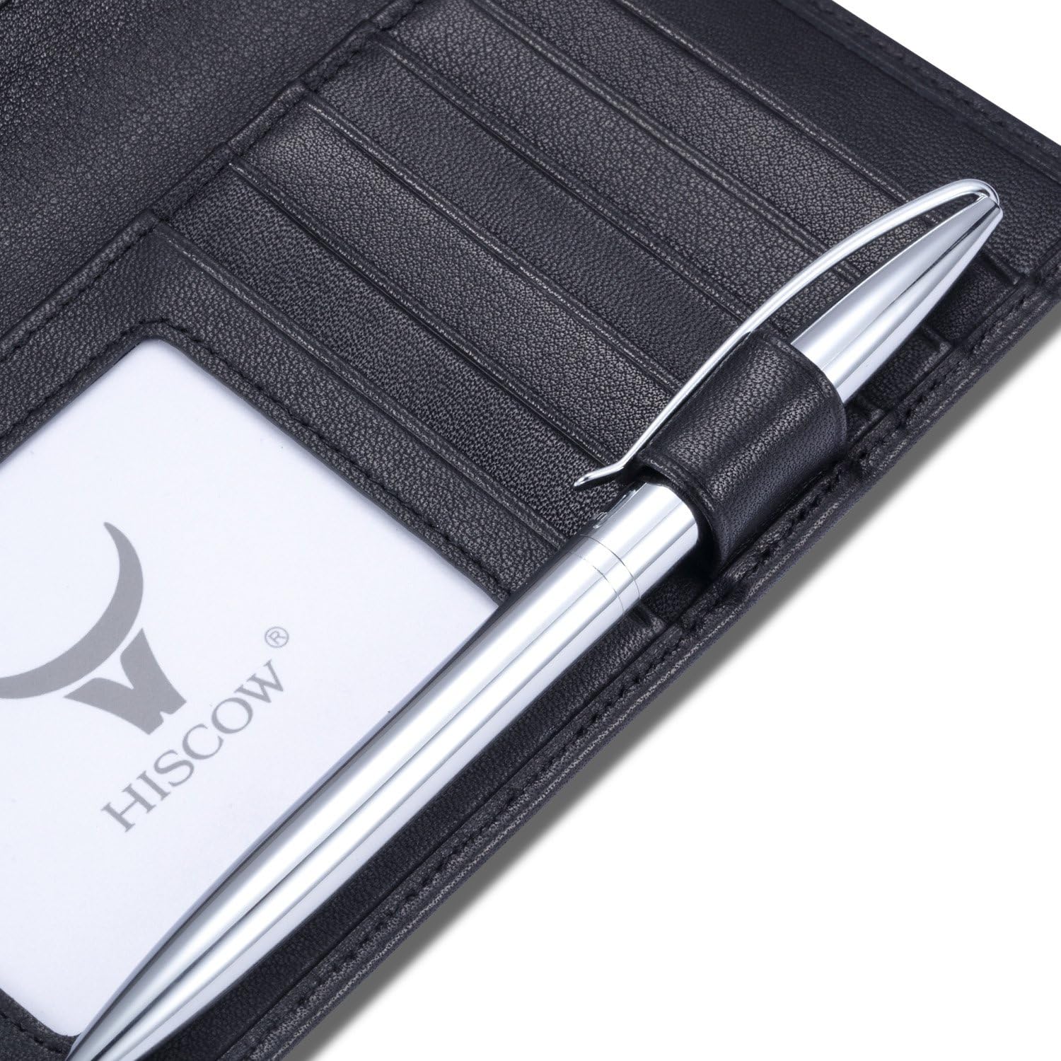 HISCOW Soft Leather Checkbook Cover & Card Holder with Divider - Italian Calfskin (Black) - Image 5