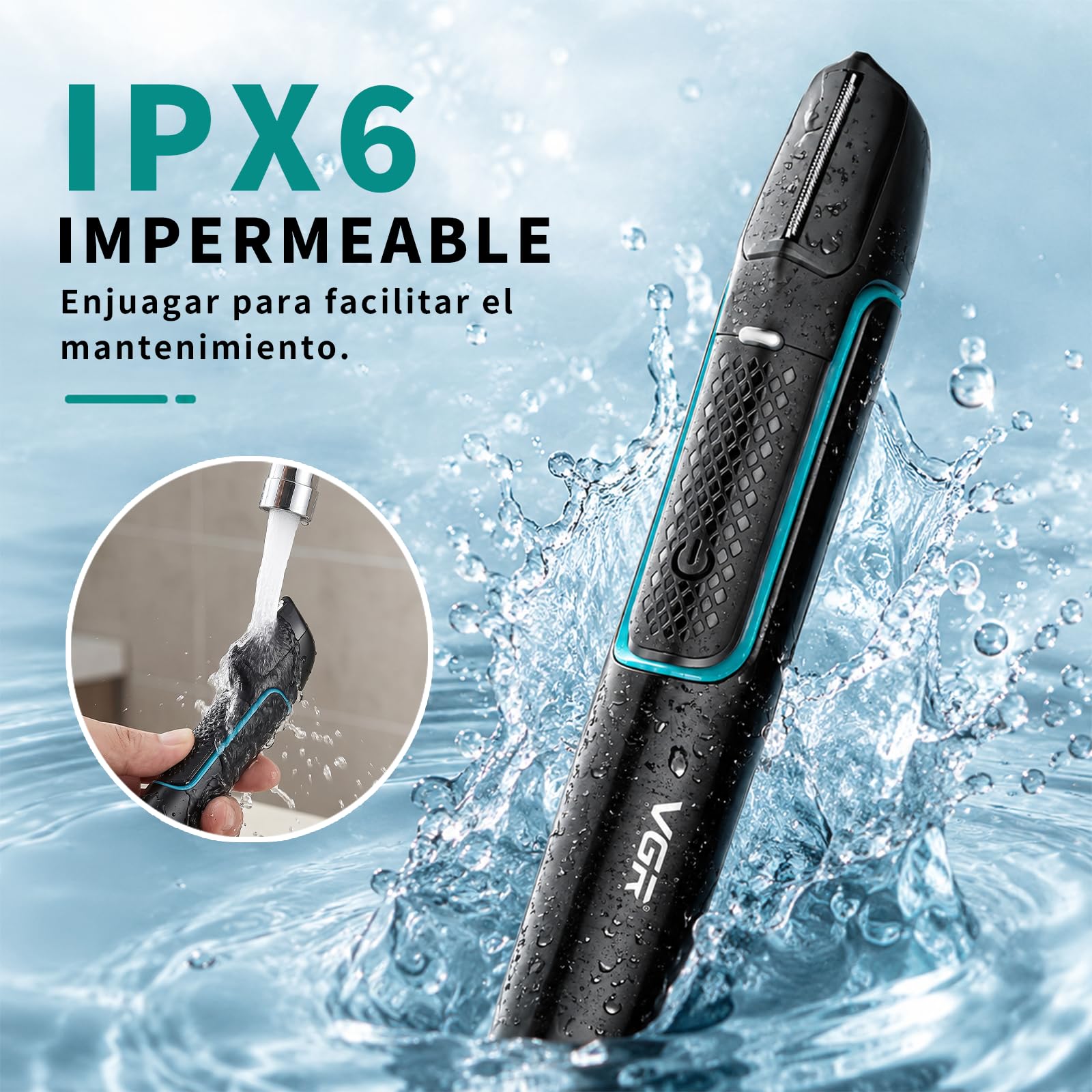 VGR 602 Afeitadora Corporal para Hombre, Cabezal en V, Extensible, IPX6 | Body Groomer con Diseño de Varillas Extensibles, Recortador con 4 Accesorios, Carga USB