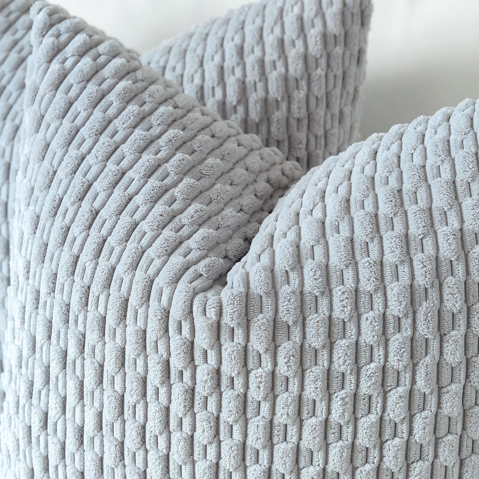 Sungeek Set of 2 Light Grey Soft Corduroy Decorative Cushion Covers Boho Striped Throw Pillow Covers for Sofa Couch Living Room Patio Farmhouse Home Decor Pillowcases 40x40cm - Image 2