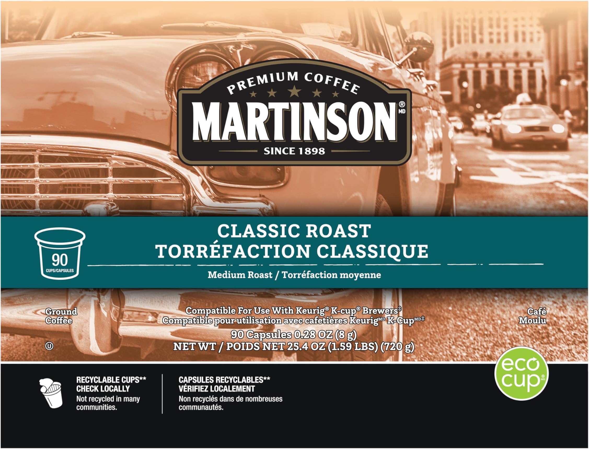Martinson Classic Medium Roast Coffee, Keurig K-Cup Brewer Compatible Pods, 90 Count (Pack of 1)