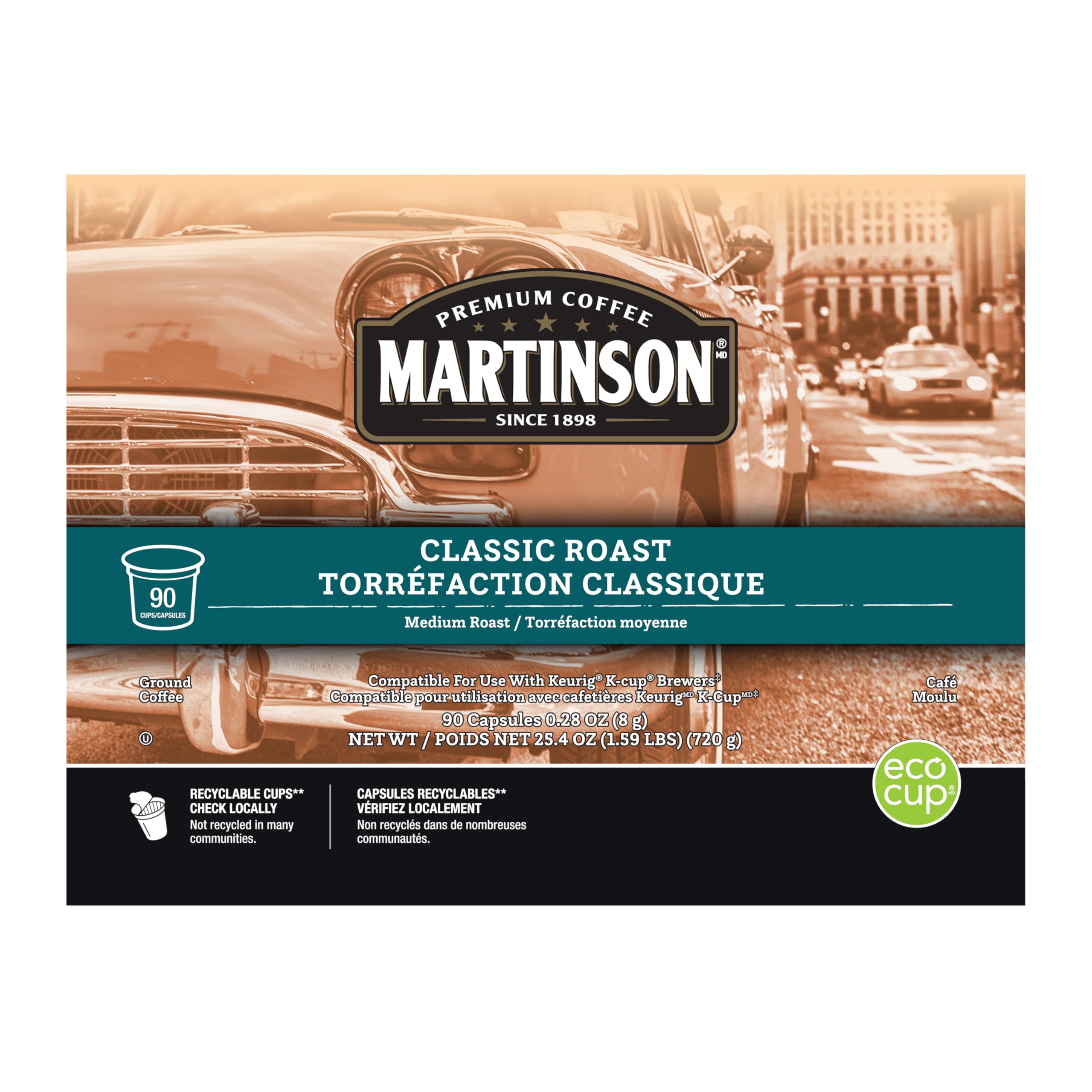 Martinson Classic Medium Roast Coffee, Keurig K-Cup Brewer Compatible Pods, 90 Count (Pack of 1)