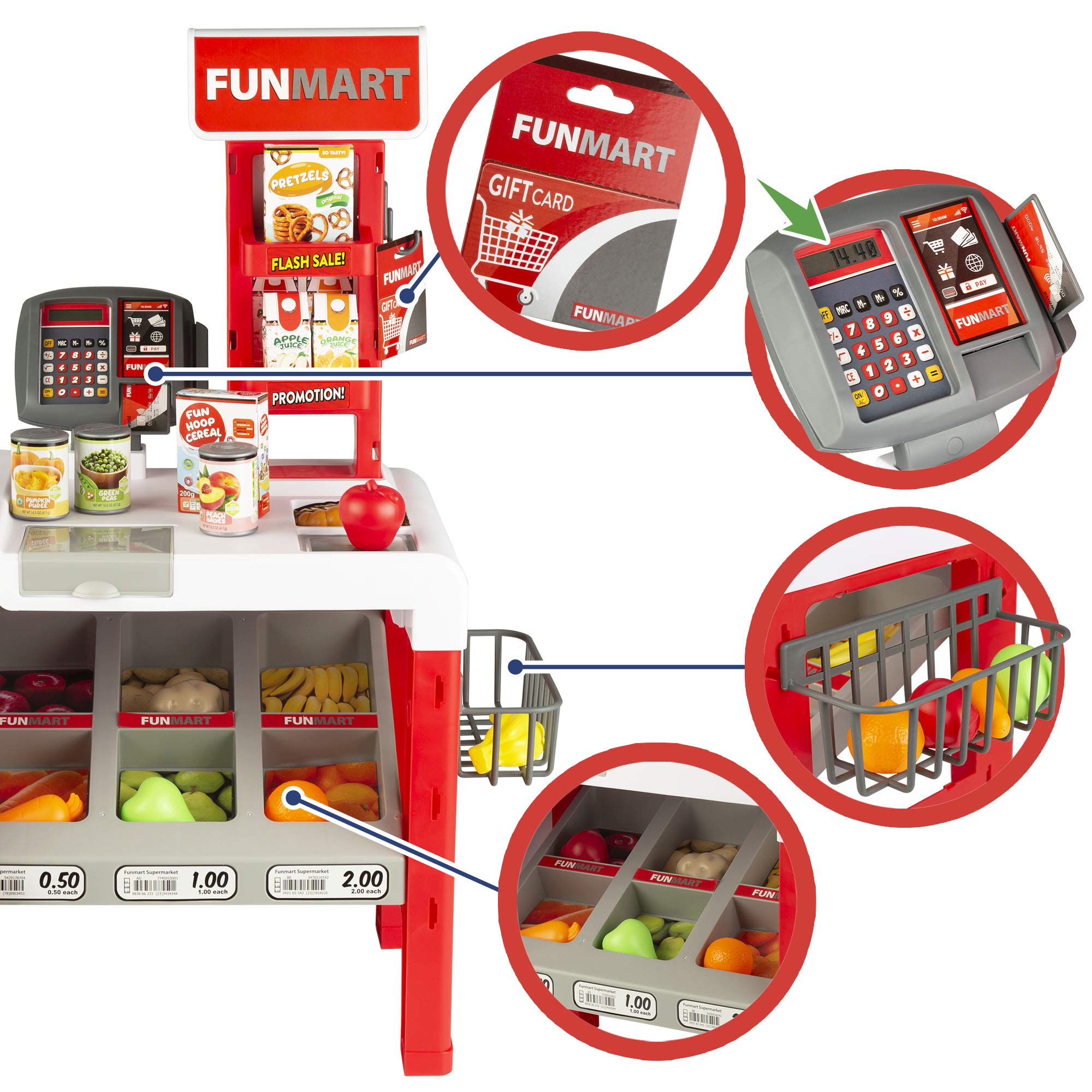 ColorBaby Supermercado Juguete, Juguete Infantil supermercado, Supermercado con luz y Sonidos, Incluye 47 Piezas, Supermercado Infantil con Alimentos, Funville, +3 años