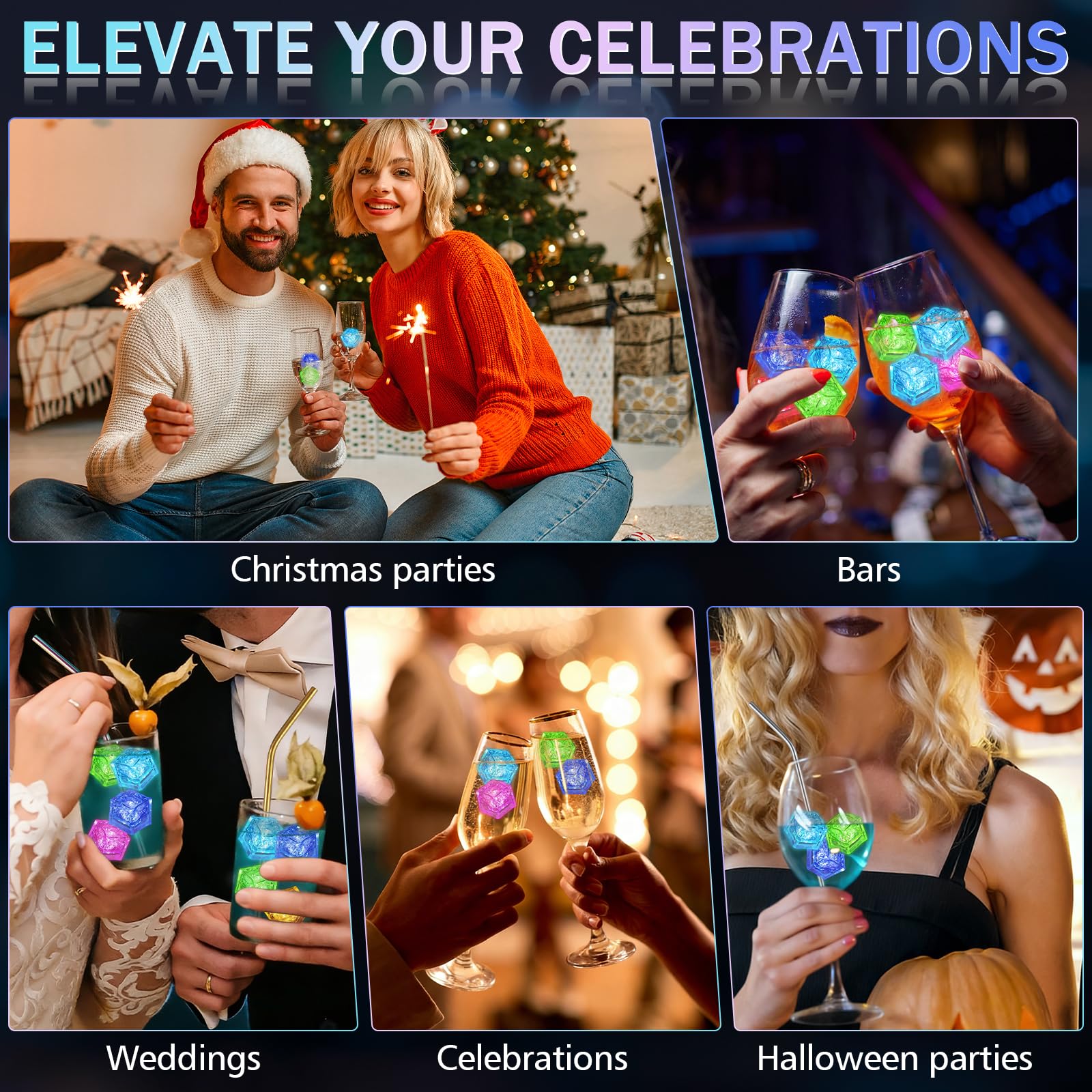 Paquete de 40 cubitos de hielo iluminados para bebidas, cubitos de hielo LED activados por líquido con 5 popotes, reutilizables, de grado alimenticio, multicolor para bares, clubes, bodas