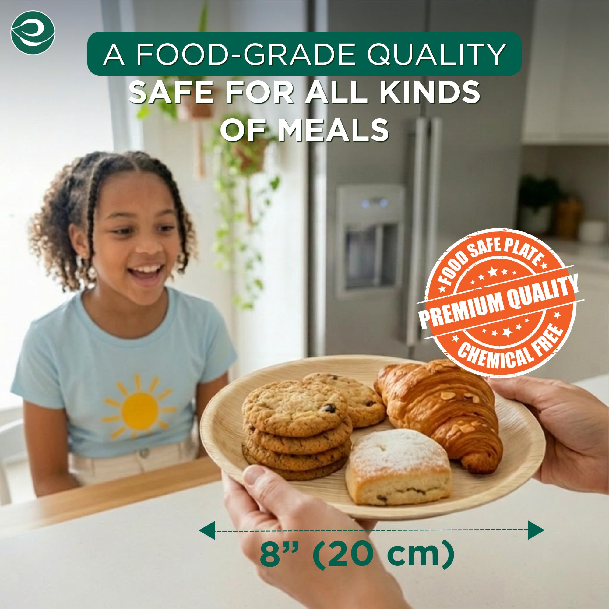 ECO SOUL 100% kompostowalna okrągła płytka z liści palmowych, 200 szt., biodegradowalne i jednorazowe talerze, przyjazne dla środowiska i wytrzymałe, jak drewniane talerze, talerze piknikowe i