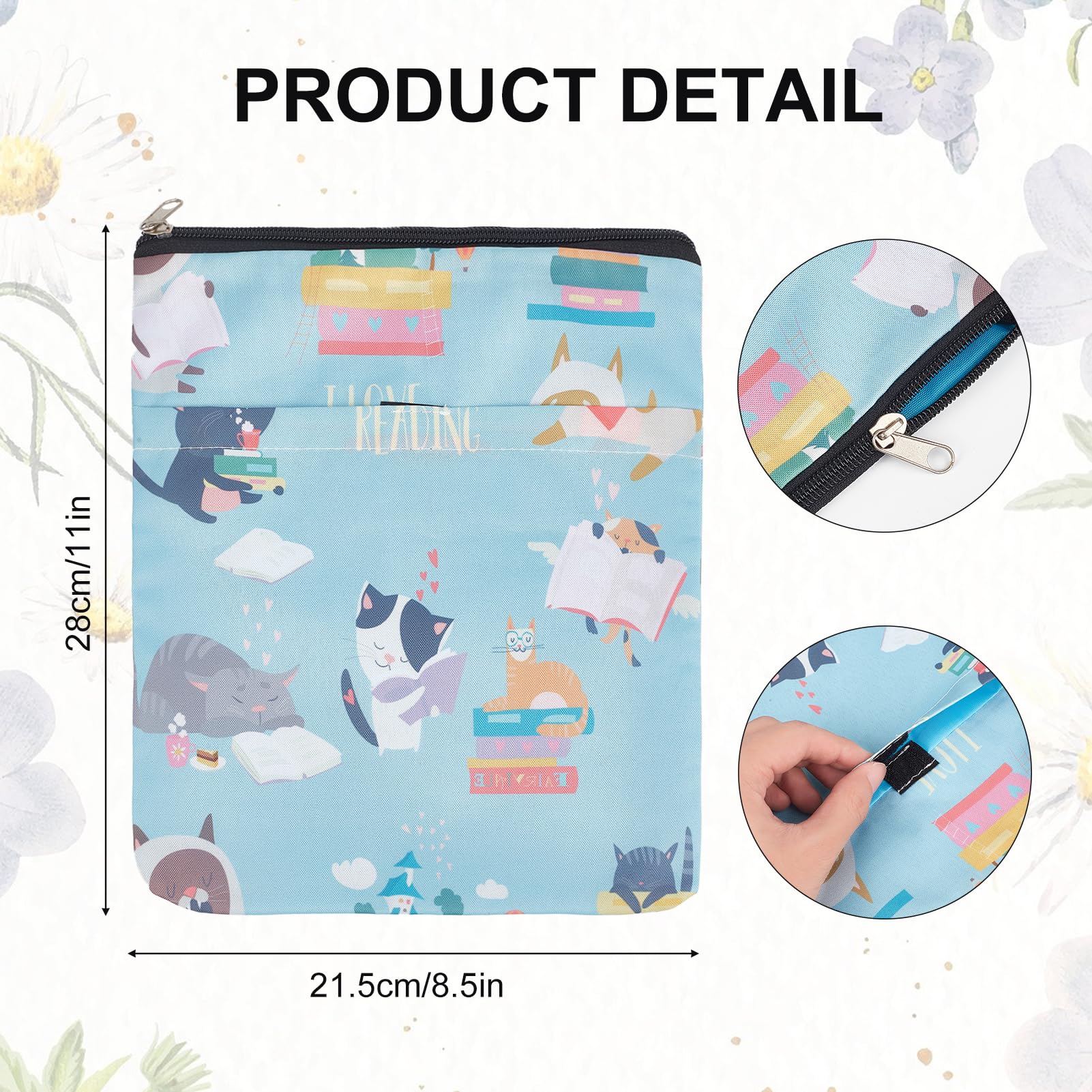 NICENEEDED Cat Printed Book Covers, Washable Book Sleeve, Book Protector with Zipper, Waterproof Book Storage Bag Multifunctional Book Sleeves for Book Lover - Image 4