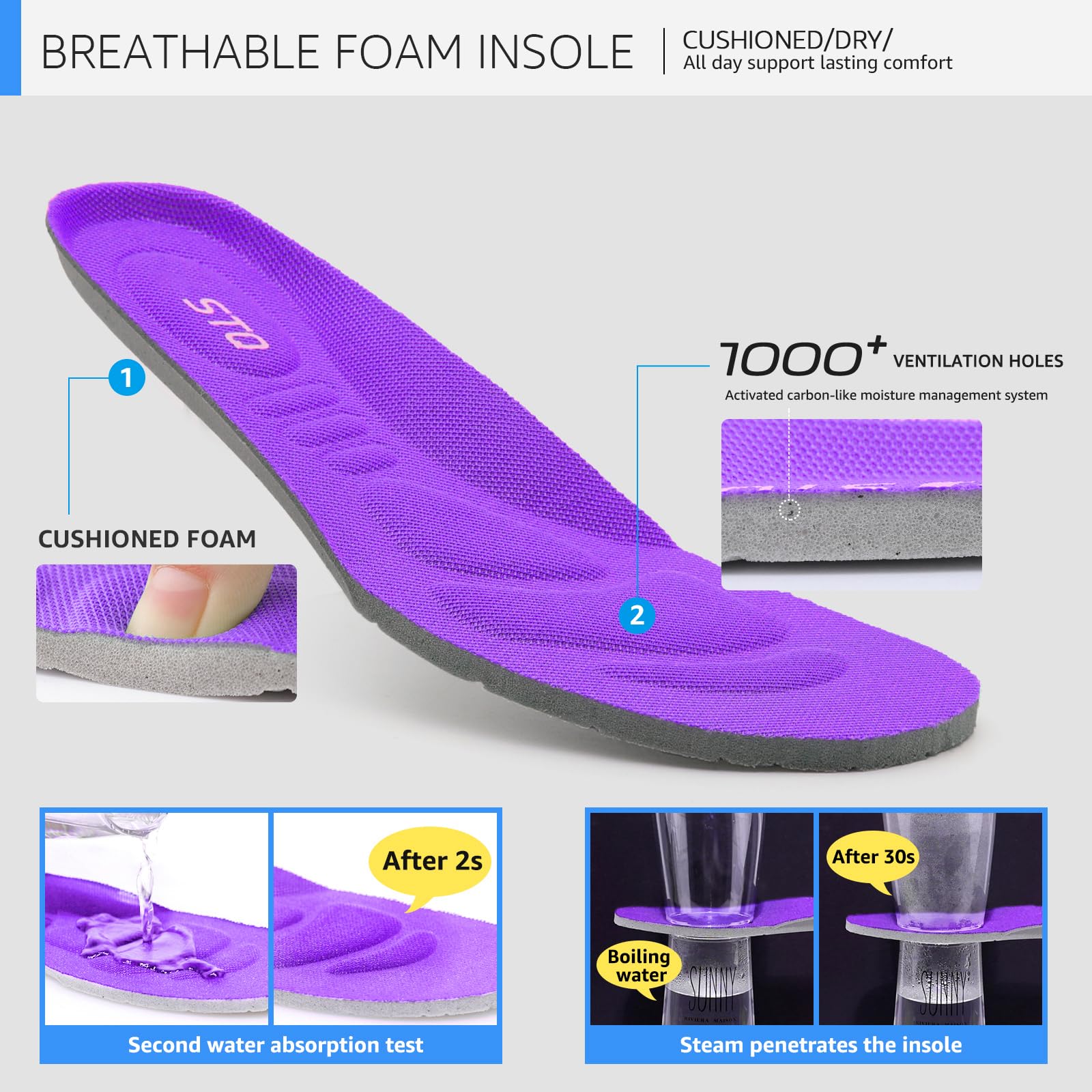 HKR Sportschuhe Damen Leichte Sneaker Slip on Atmungsaktive Turnschuhe Laufschuhe Bequem Walkingschuhe mit Memory Foam Violett 38 EU