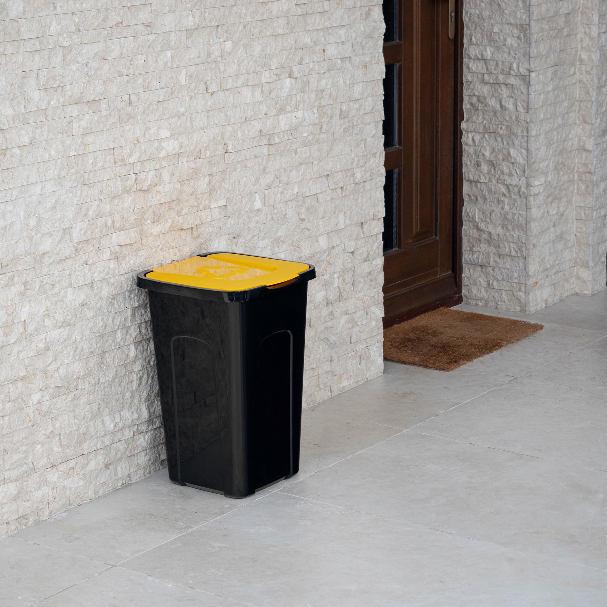KADAX Cubo de basura grande, rectangular, de poliuretano, para separar vidrio, plástico y residuos orgánicos, 50 litros, amarillo