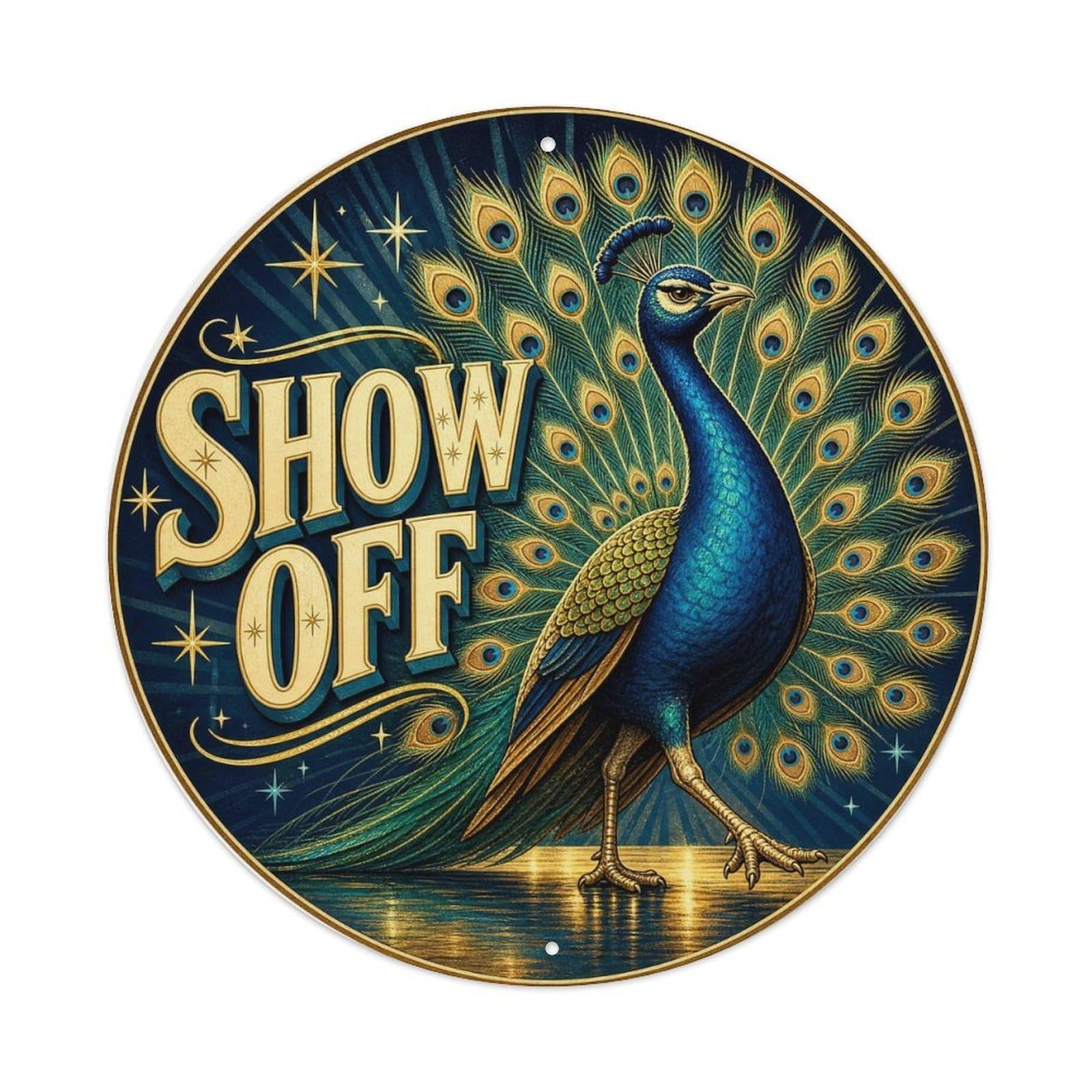 Okngb Style Peacock Comic Pose Bird Retro Meme Humor Sticker Metal Tin Sign Plaque Wall Decor For Cafe, Man Cave, Club Bar, Office, Home Garden Round Metal Poster 8X8inch