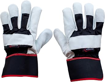 SAFE HANDLER Goat Leather Gloves | Elastic Band Wrist, AB Goat Leather, Leather Knuckle Protection Work Gloves, OSFM, 10 Pairs 20 gloves