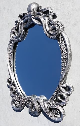 Miniatura 9 de Ebros Gift 25 pulgadas de alto, grande, vintage, plateado, monstruo marino, kraken, cthulhu, pulpo, tentáculos, espejo de pared, placa colgante,