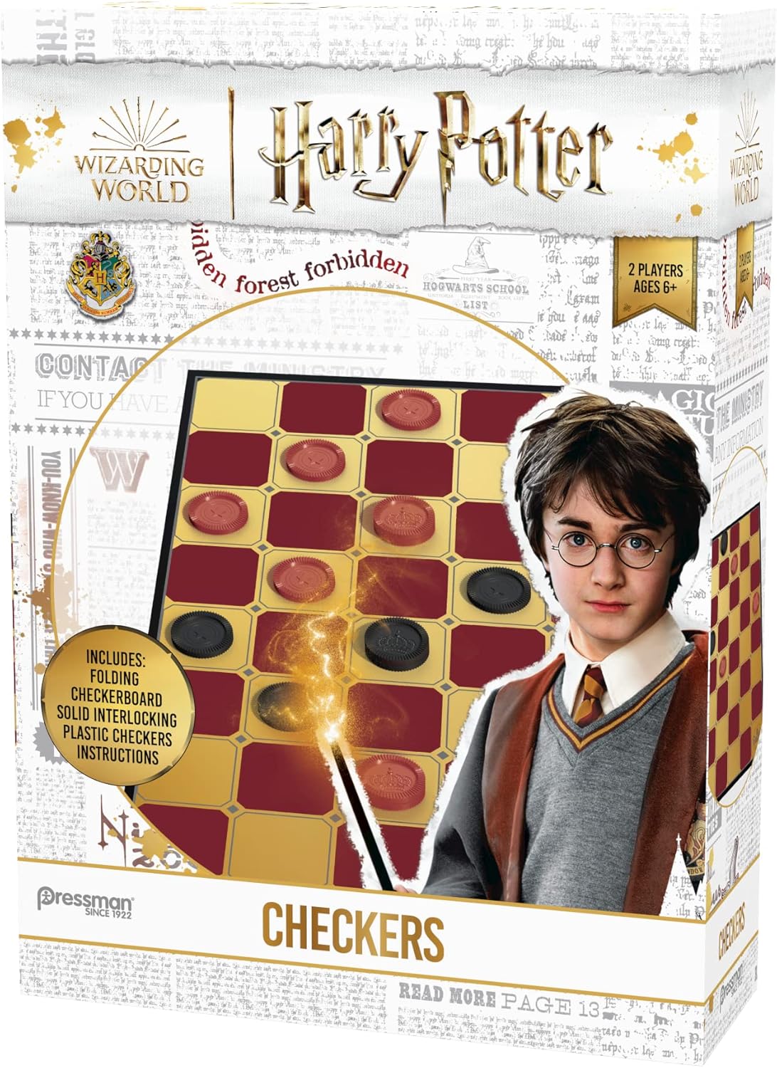 Pressman Harry Potter Checkers - Specially-Colored Folding Checkerboard and Interlocking Checker Pieces - Ages 6 and Up, 2 Players