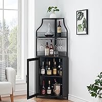 Vista 3 de GarveeHome - Gabinete de vino de esquina con estante de vino desmontable, gabinete de bar de esquina industrial de 5 niveles con puerta de granero