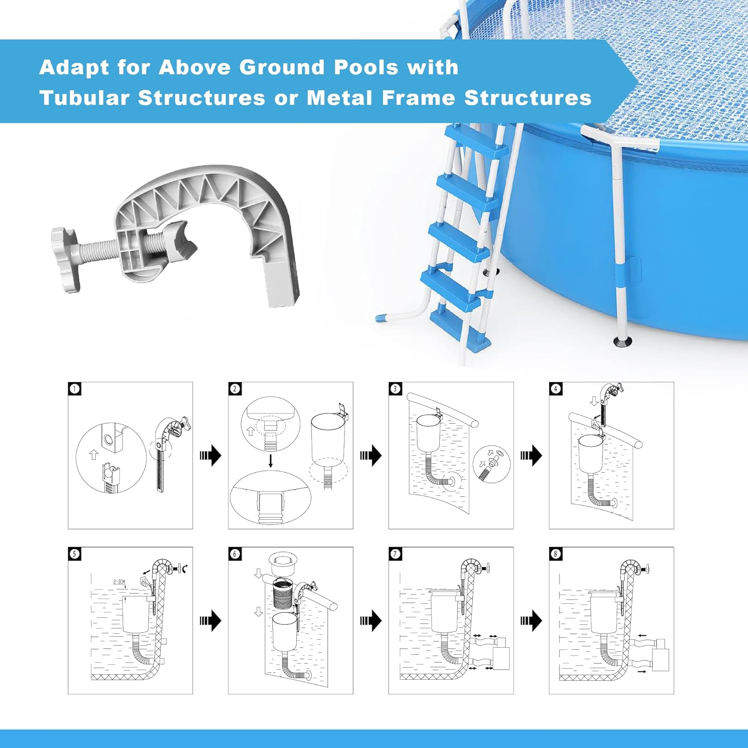 Above Ground Pool Skimmer with 5 Skimmer Socks, Wall Mount Surface Skimmer with Hose & Basket, Compatible with Intex Pools, Adjustable Floating Filter, Automatically Removes Leaves & Debris