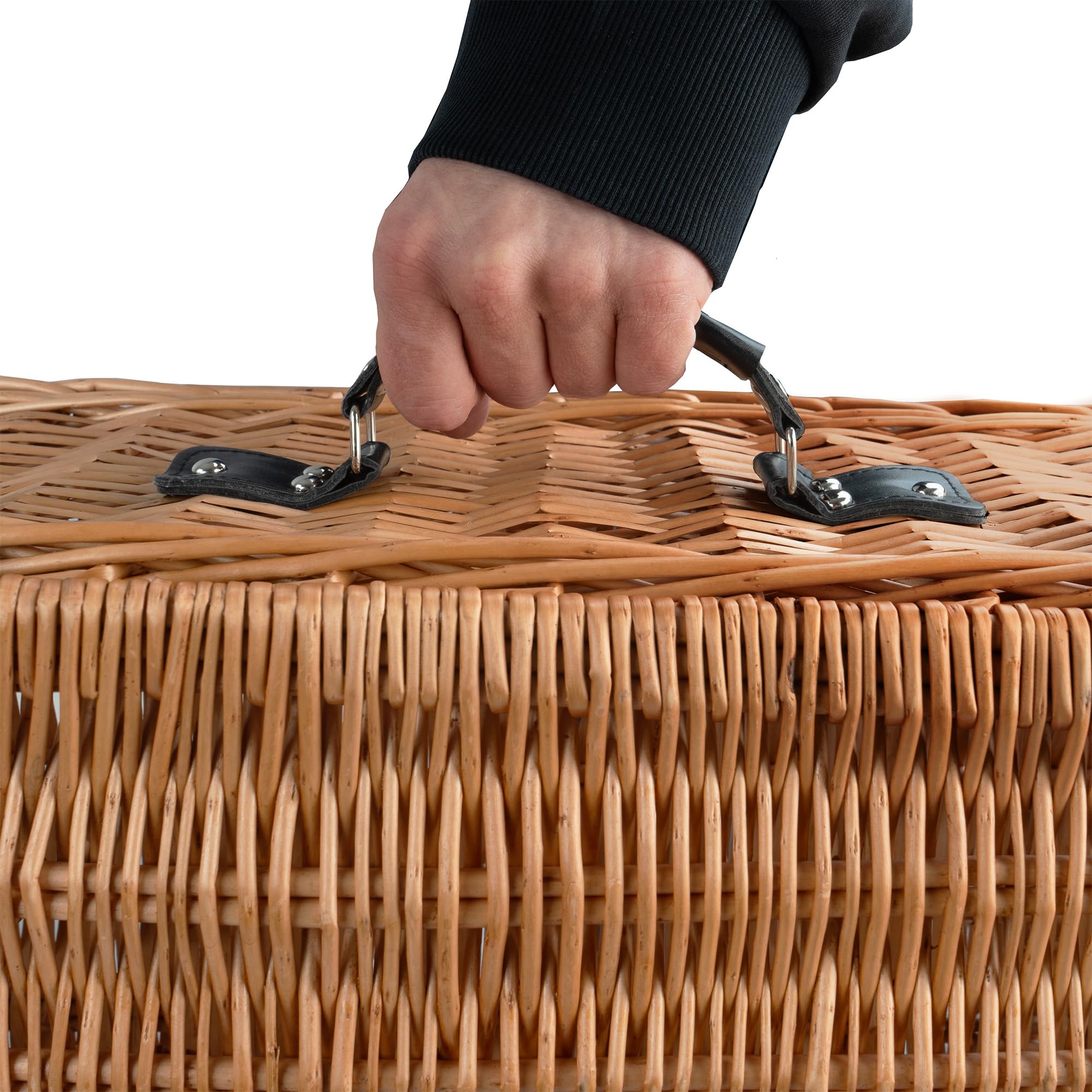CampFeuer Set di 3 cestini in vimini con cinturino in similpelle, cestino da picnic intrecciato, cestino in vimini con coperchio, cestino da picnic | valigetta decorativa, cestino regalo, cestino da