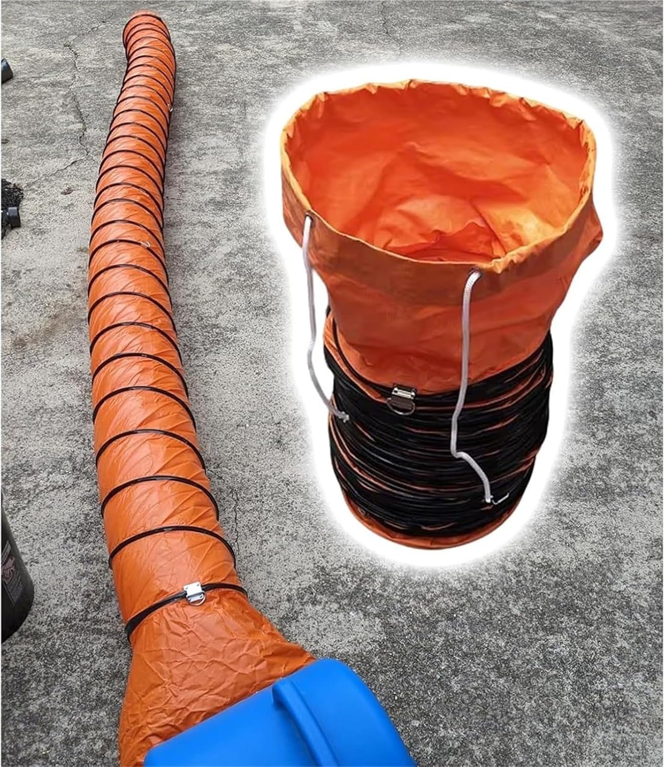 PVC Flexible Ducting Hose, Waterproof, heat-resistant, Folding exhaust duct with Adjustable Rope D-Ring, Extendable, for Blower Fan, Ventilation, Drying, Cooling Applications(10ft,Diameter - 250 mm)