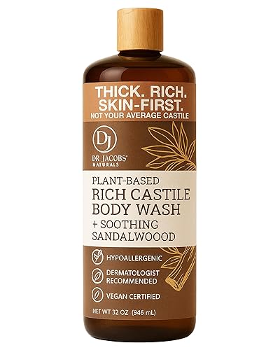 DR. JACOBS NATURALS Castile Sandalwood - Gel de baño totalmente natural para hidratar piel seca y sensible, champú con ingredientes a base de