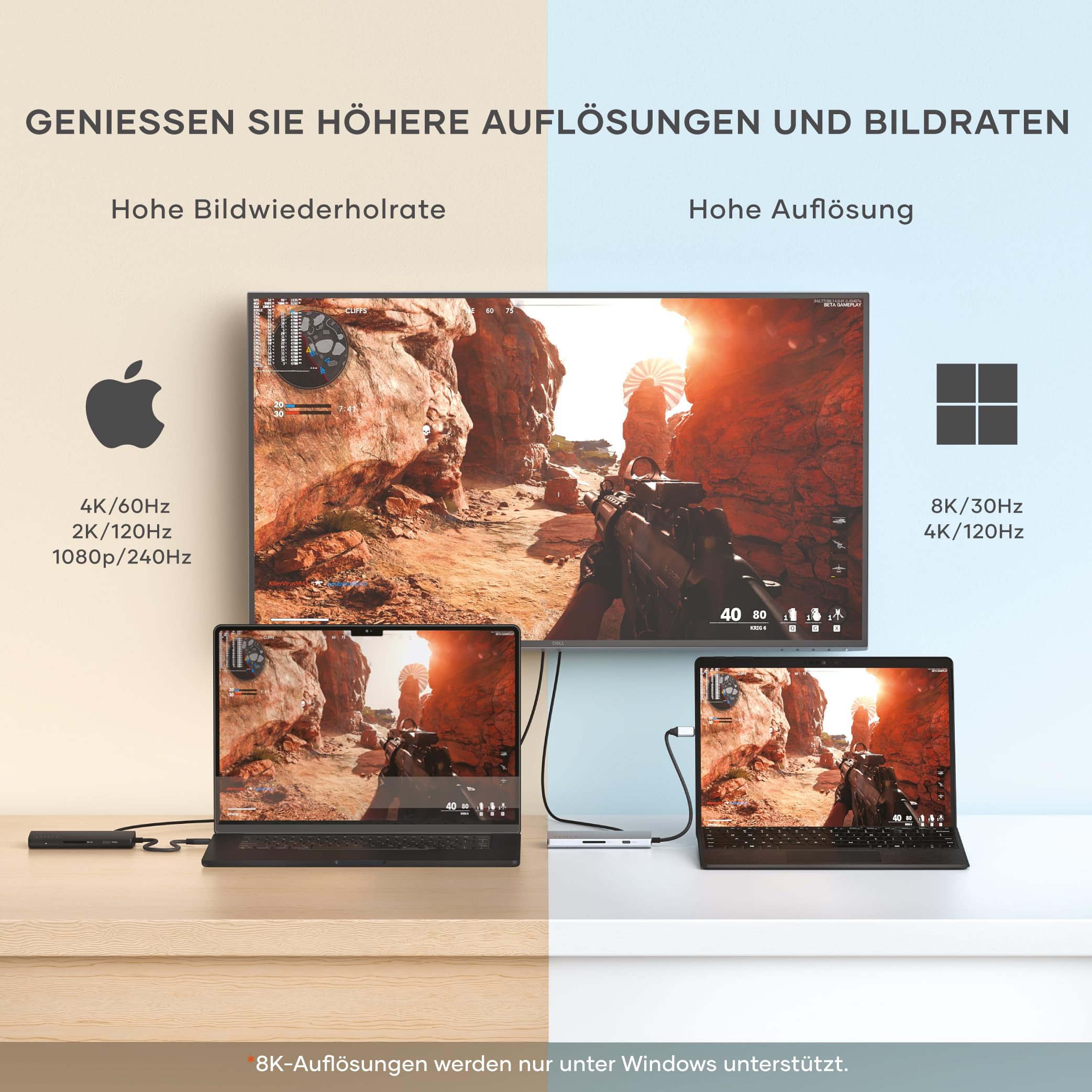 SATECHI 8-in-1 USB-C Hub, HDMI 8K@30 Hz, Space Grau | 85-W-PD, Ethernet, 4 USB-C Anschlüsse mit 10 Gbit/s und UHS-II-SD-Kartenleser