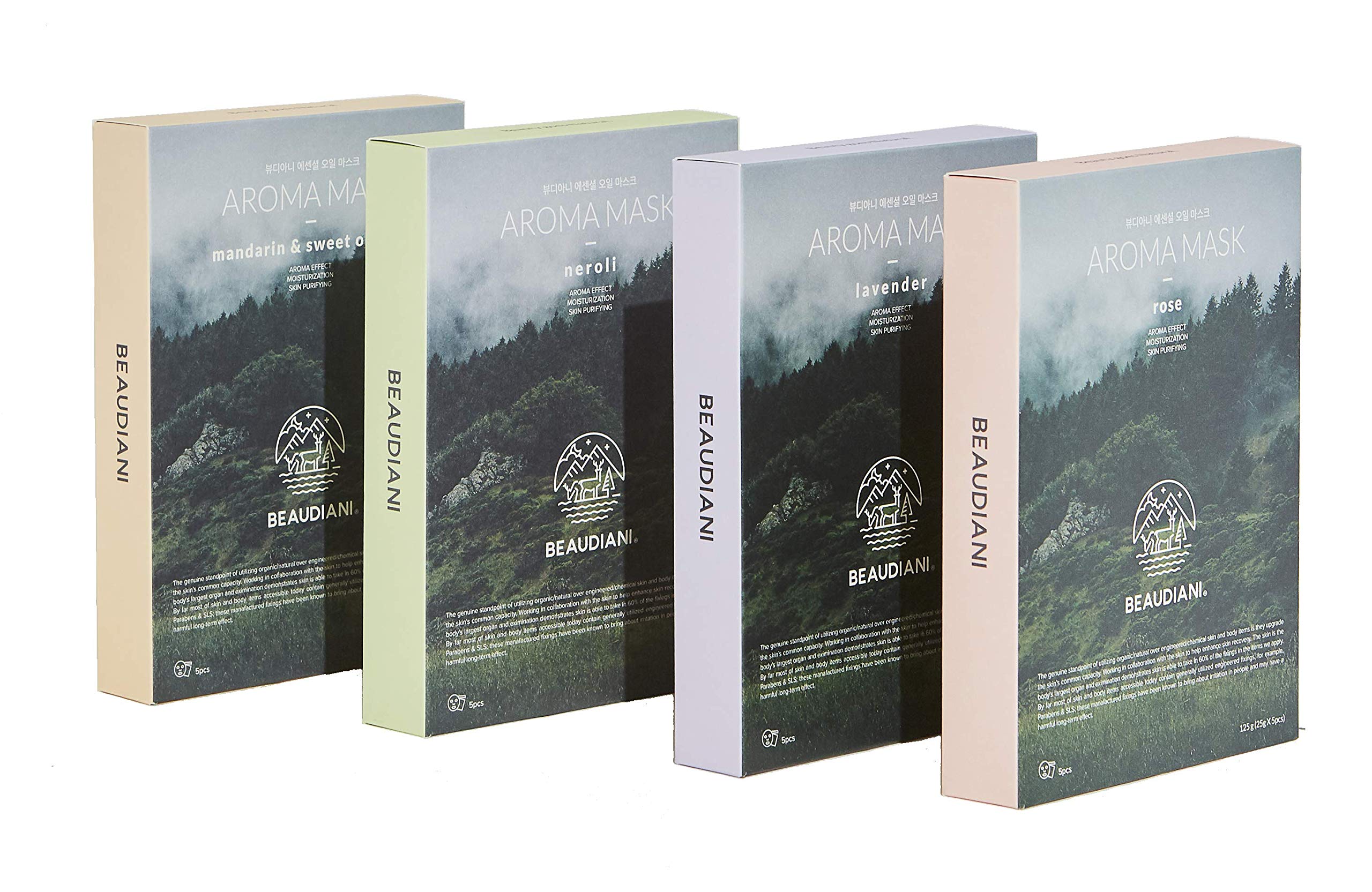 Beaudiani AROMA MASK LAVENDER (5 EA), Virtual Spa Experience, Face Mask, Moisturizing, Healing, Vegan and all natural