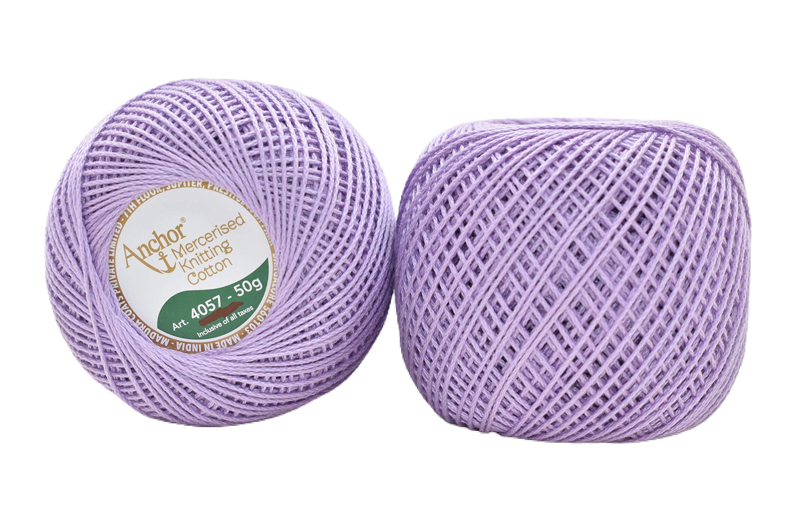 HUNNY- BUNCH Premium Anchor Mercerised Knitting Crochet Cotton Thread Yarn Balls for Knitting, Weaving, Embroidery, DIY and Craft Making (Art. 4057) 50G - Pack of 1 (104) Purple