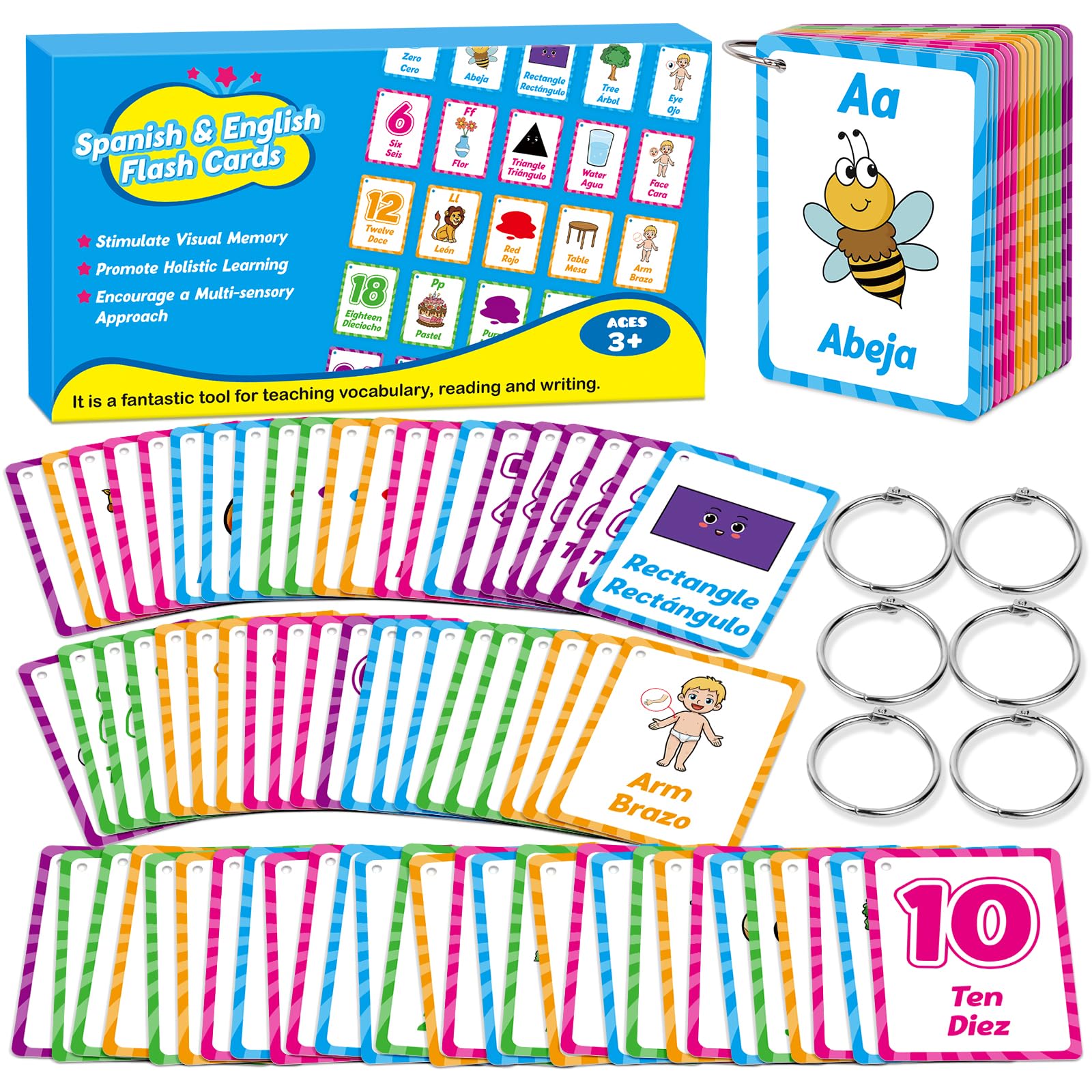 Edulok Bilingual Flash Cards: Spanish to English, First Words & Toddler Alphabet Flash Cards for Kids Learning Spanish & English