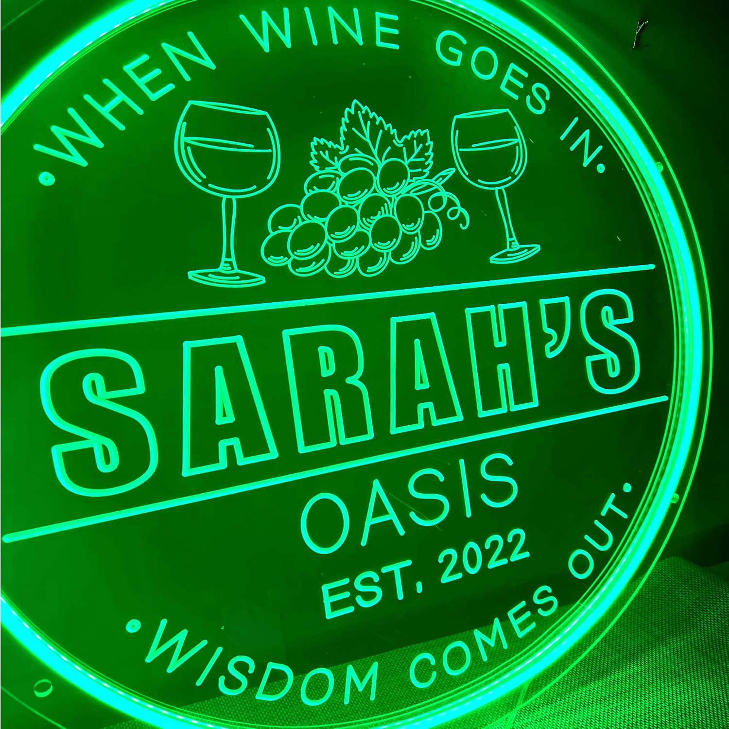 Personalized Wine Glasses Neon Sign for Home Bars- Custom bar signs LED Lighted ManCave, Shelves Gift Lovers, Mother 24'' Round