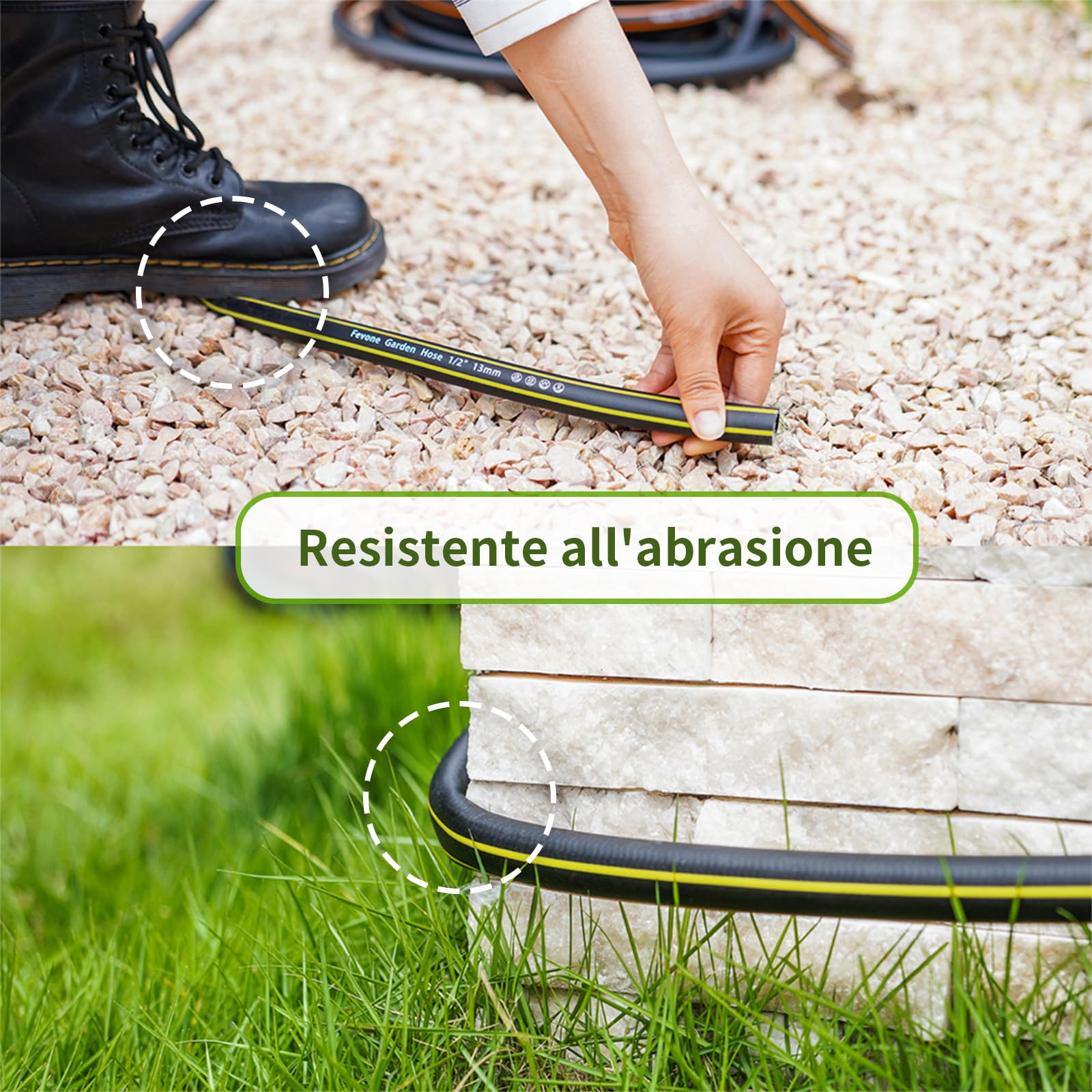 Fevone Tubo da giardino 50 metri 1/2 pollice (13mm) Tubo per giardino 4 layer 25 Bar ad alta resistenza portatile all'aperto Flessibile robusto con protezione antipiega Nero/Giallo