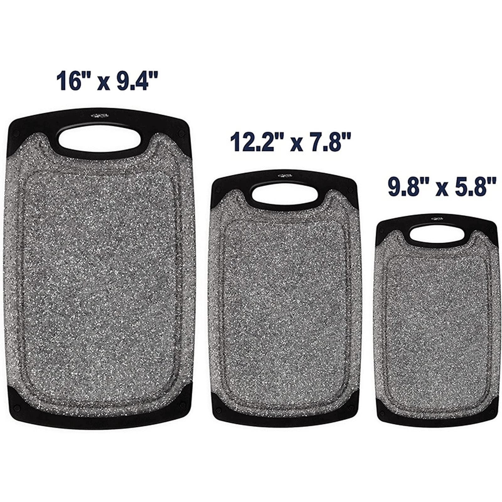 Juego de 3 tablas de cortar reversibles, tabla de cortar de plástico para cocina, diseño antideslizante con mango de fácil agarre, sin BPA