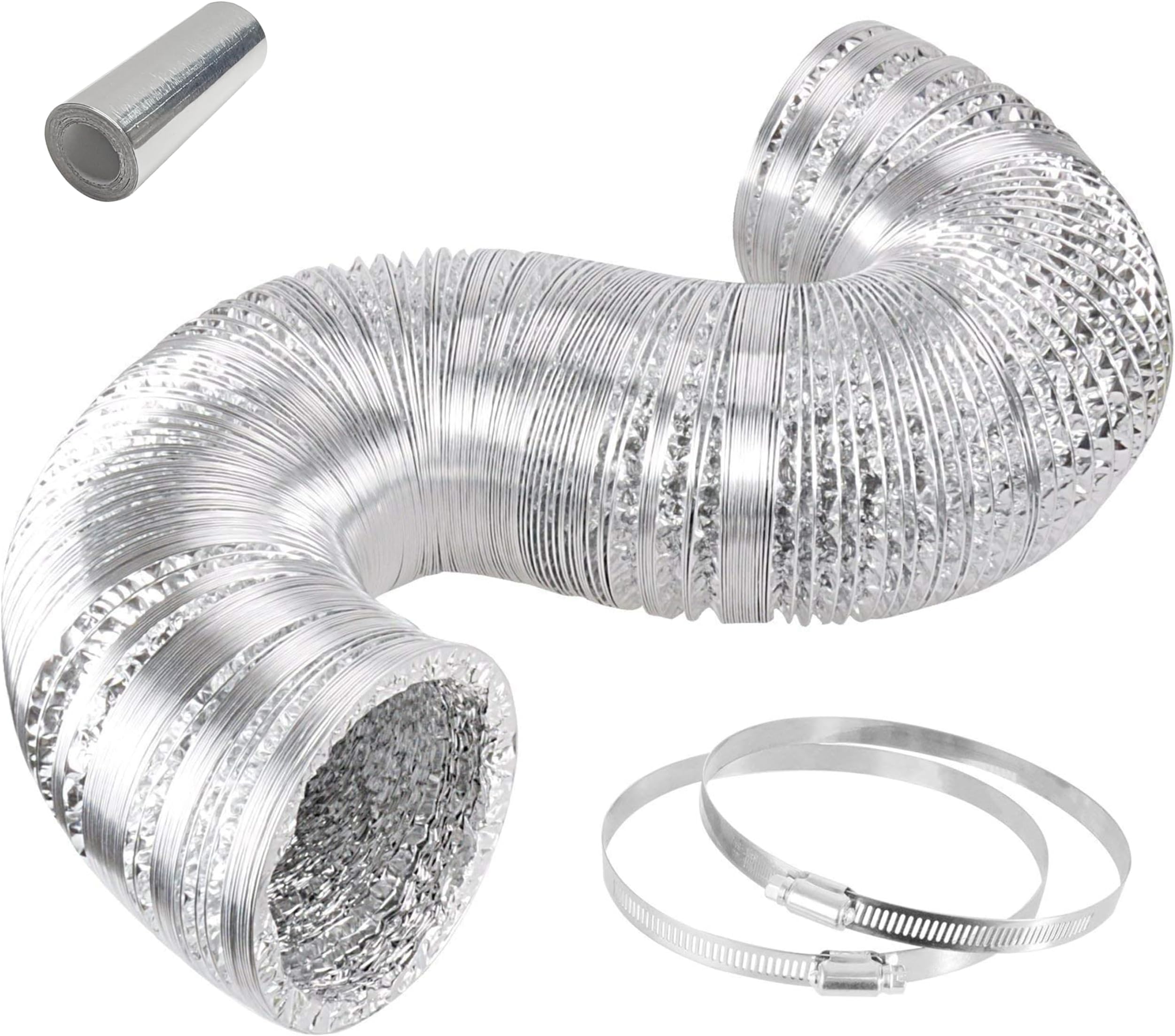 4 Inch Dryer Vent Hose HealSmart 4" X 25 Ft Aluminum Flexible Ducting - 4-Layer, Includes 2 Clamps, For Dryer Vent & HVAC Four Layer Aluminum Foil Ducting