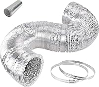 iPower 4 Inch x 8 Ft Flexible Aluminum Dryer Vent Hose Ducting for HVAC, Exhaust Fans, Grow Tents - Includes Clamps