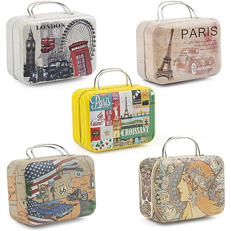 5-Pack Mini Tin Plate Gift Suitcases for Parties and Weddings by Framendino