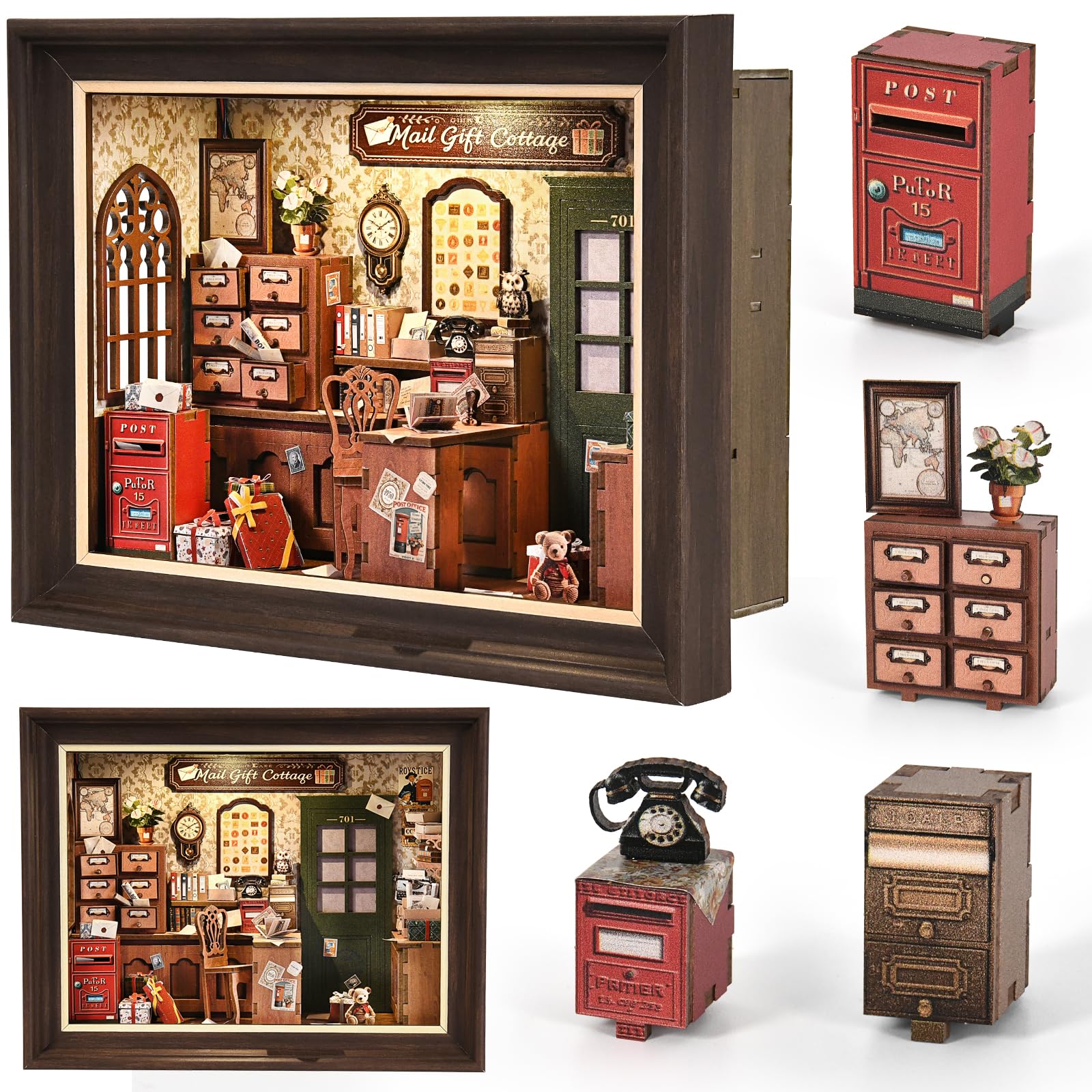 Zestaw Book Nook – drewniane puzzle 3D, z przełącznikiem LED i ramą do montażu na ścianie, miniaturowy dom dla początkujących, regał na książki, dekoracja stołu, dekoracja ścienna dla miłośników