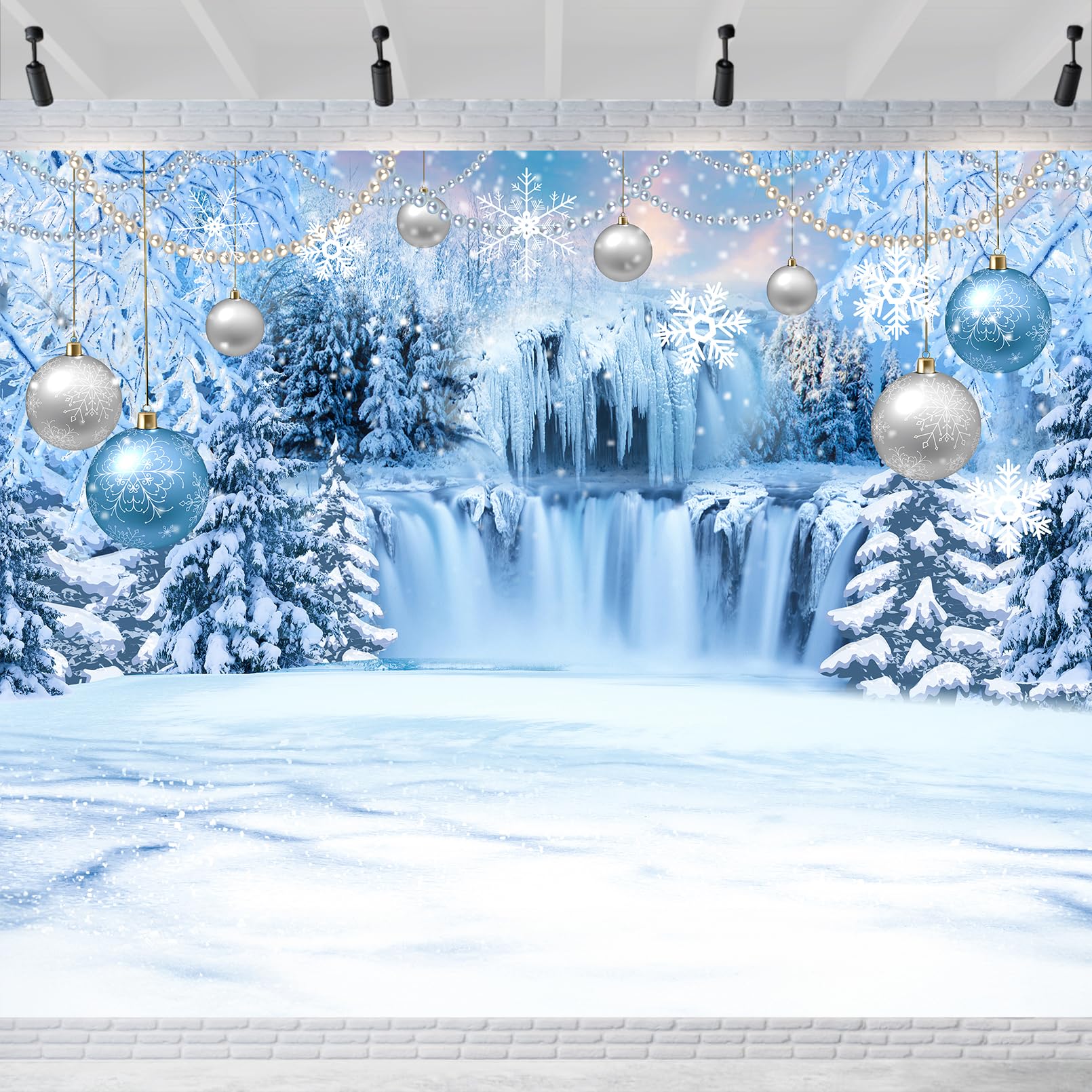 DUAIAI Winter Christmas Backdrop, Birthday Party Decorations Frozen Crystal Pendant Ice and Snow White World Wonderland Background Banner for Children