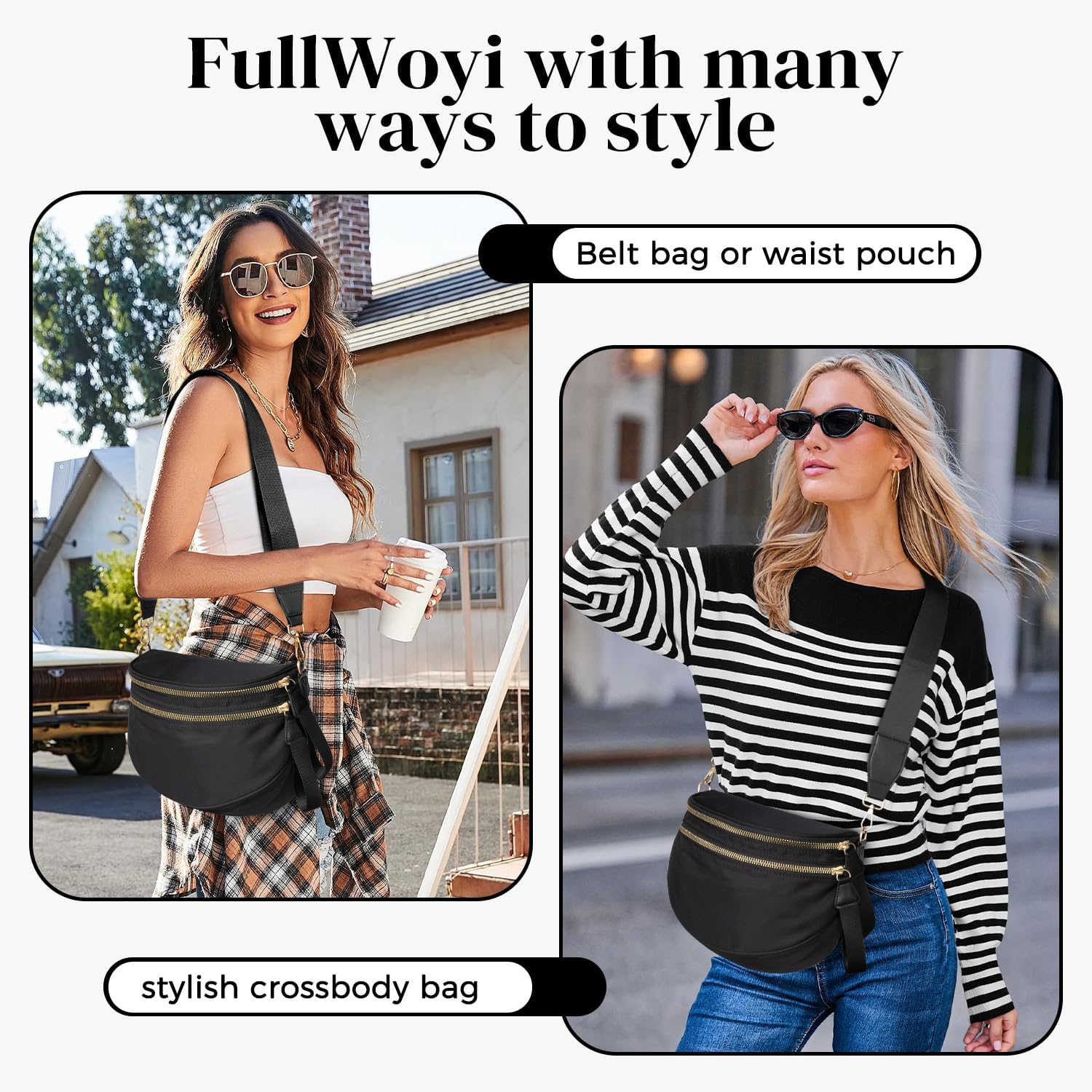 Spacious Nylon Checkered Crossbody Bum Bag for Women, Fashion Checkerboard Fanny Pack Purse with Anti-theft Pocket, Adjustable Wider Strap Wasit Bag