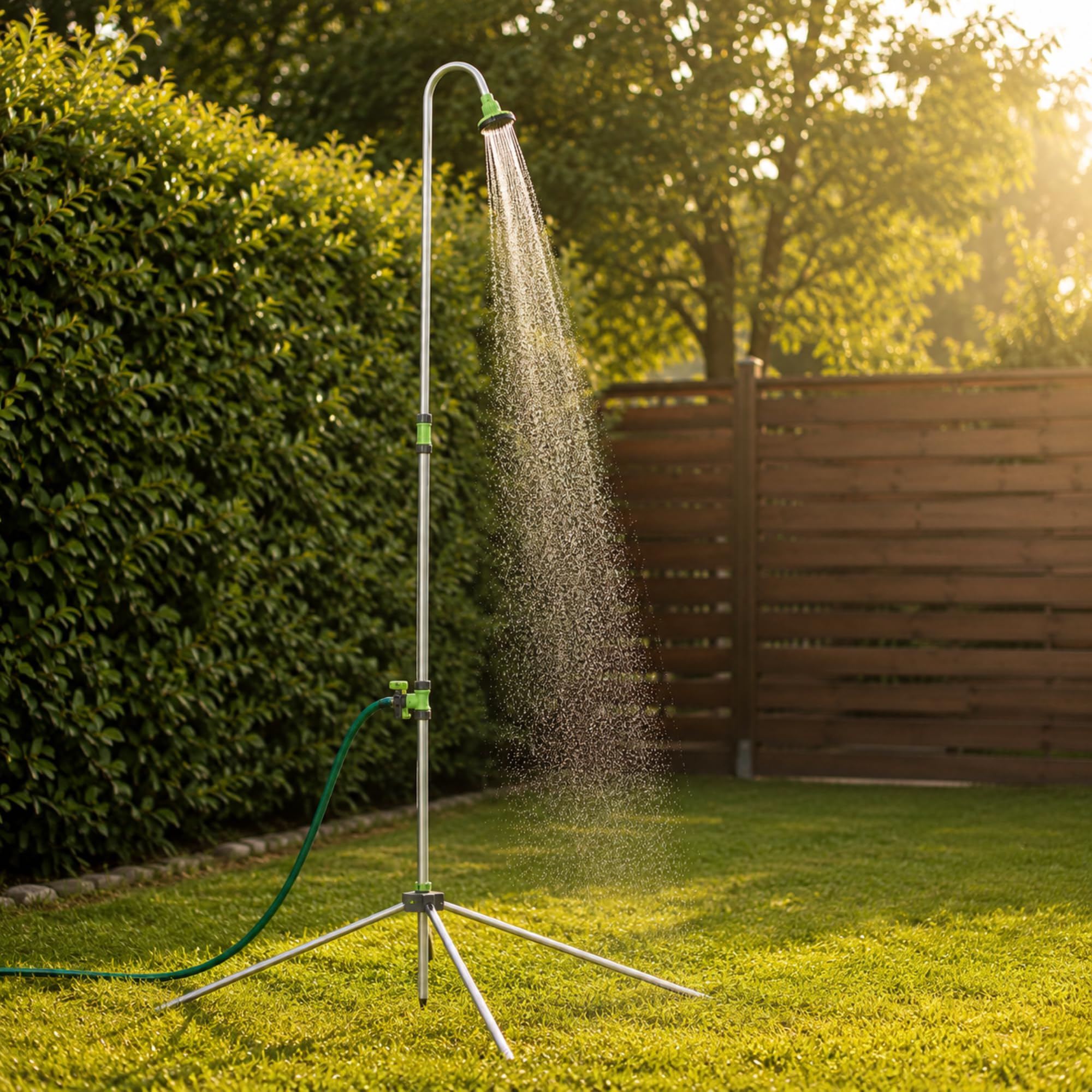 KADAX Douche de jardin réglable en hauteur 145-220 cm, douche extérieure avec raccord de 1/2 pouce pour tuyau d'arrosage de jardin, douche de camping en aluminium, douche au sol pour jardin et camping