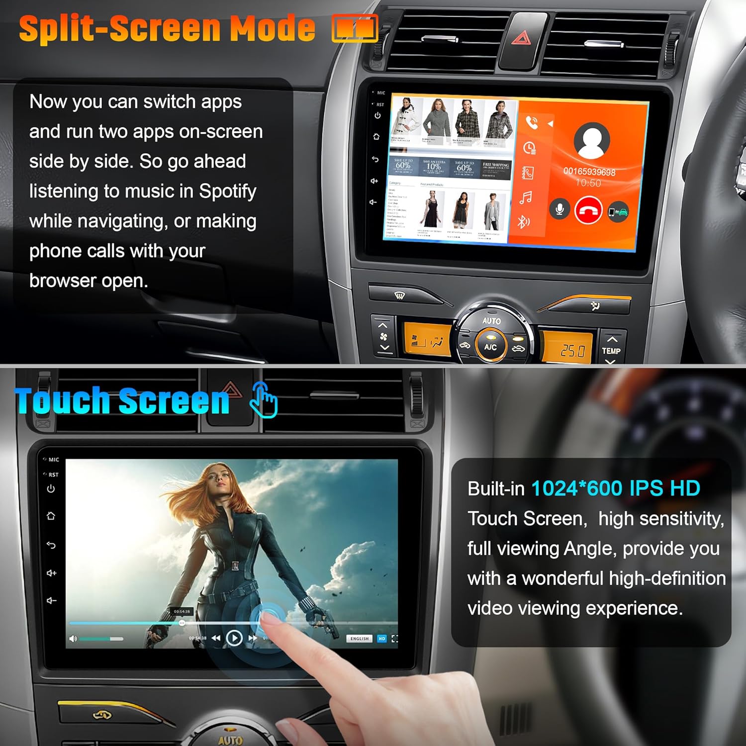 4G+64G Car Radio for Toyota Corolla 2009 2010 2011 2012 2013, Android13 Car Stereo Wireless Carplay&Android Auto, 9 inch Touch Screen for Corolla Bluetooth GPS WiFi FM Mirror Link+ MIC + Backup Camera