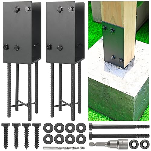 Miniatura 28 de Soporte de poste de acero inoxidable en forma de U de 6 x 6 pulgadas (5.5 x 5.5 pulgadas), anclaje de poste de hormigón húmedo, soporte de base